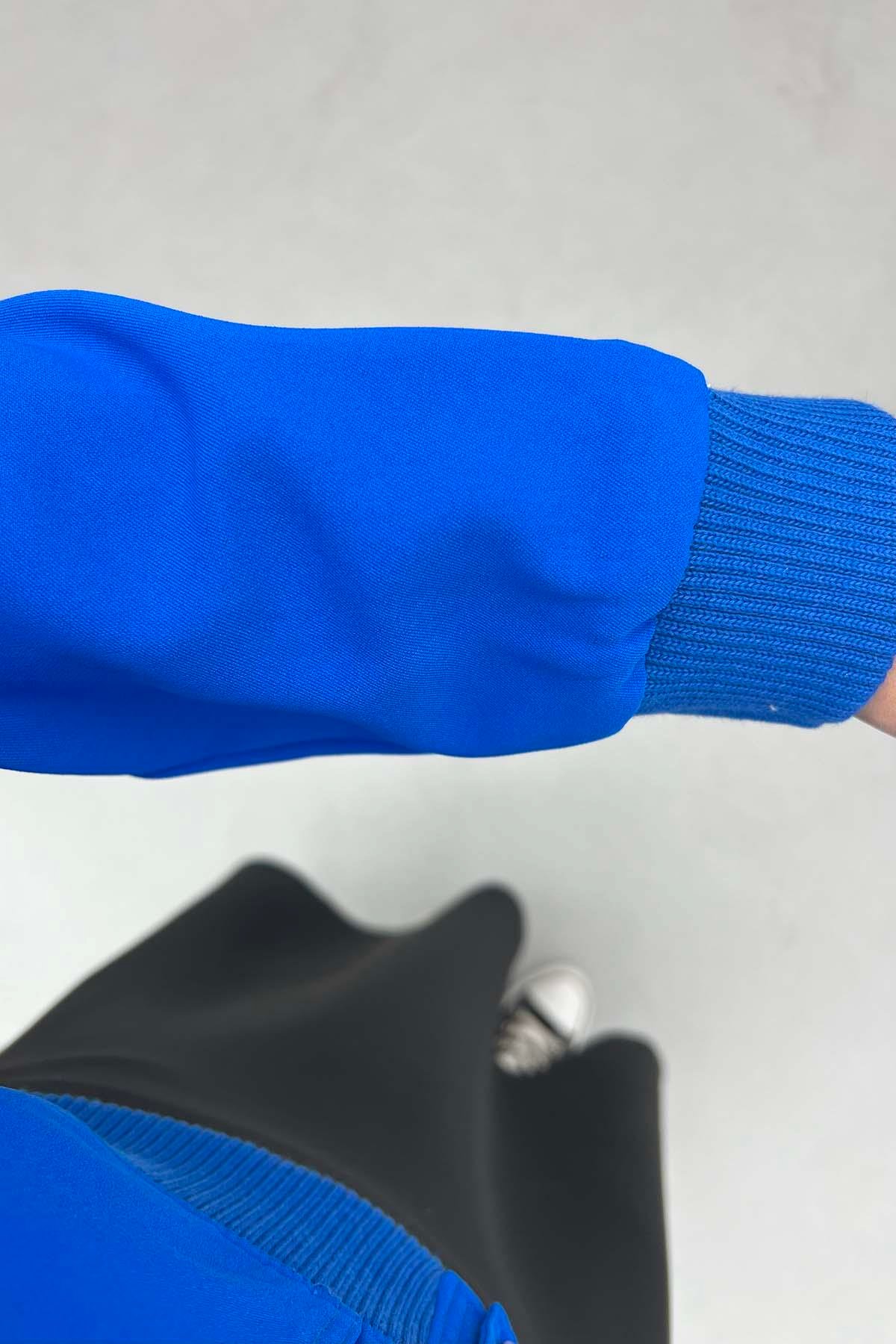 Çıtçıtlı Bomber Ceket Saks Mavi