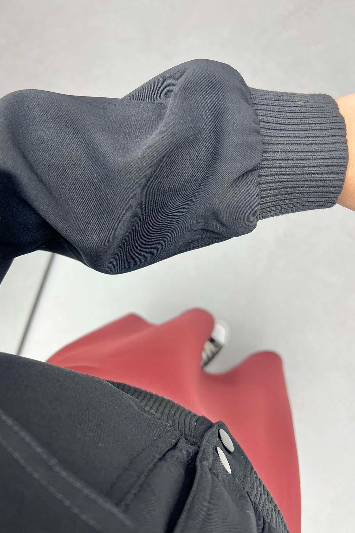 Çıtçıtlı Bomber Ceket Siyah