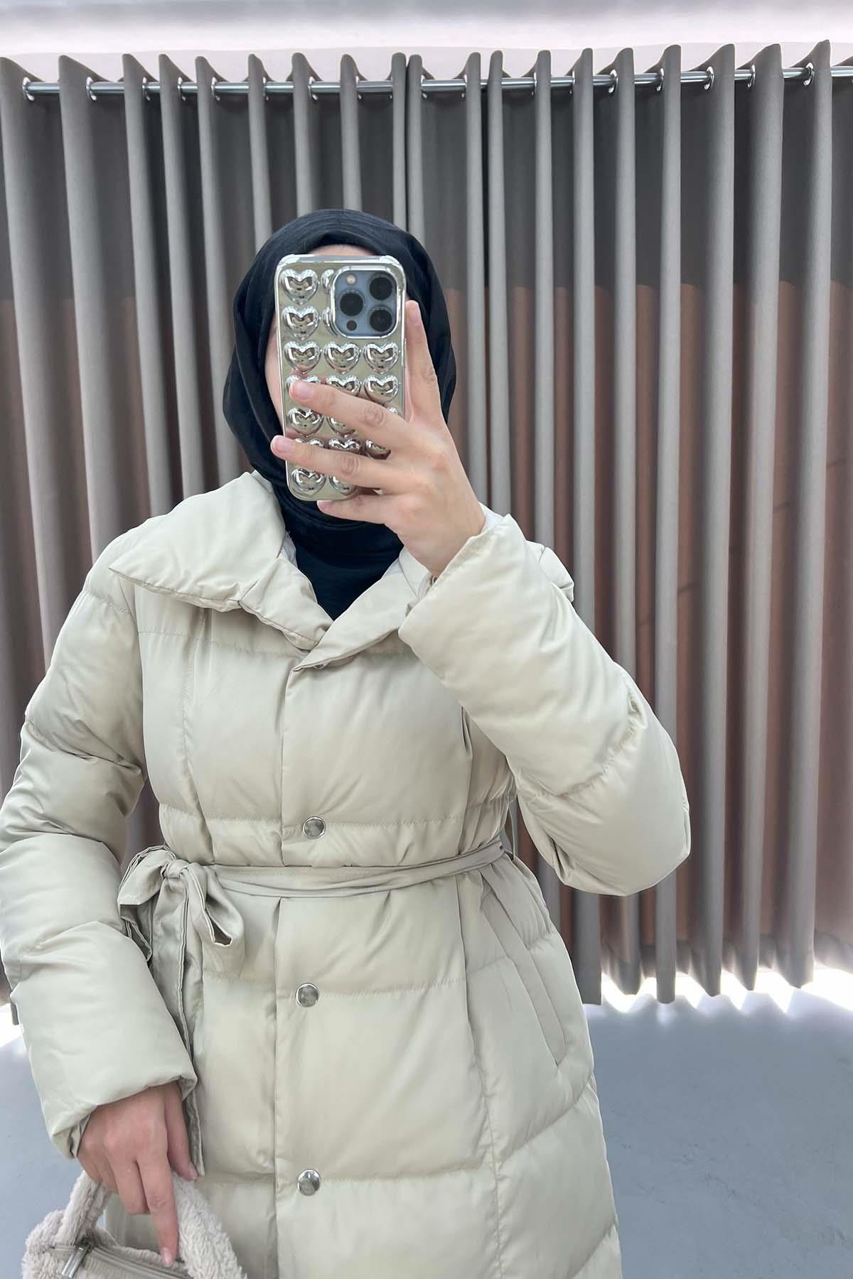 Çıtçıtlı Şişme Mont Bej