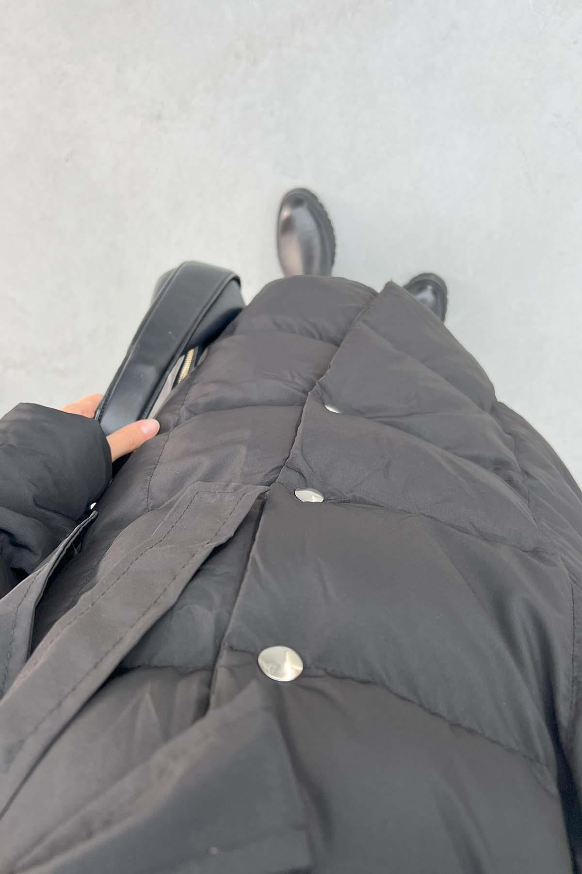 Çıtçıtlı Şişme Mont Siyah
