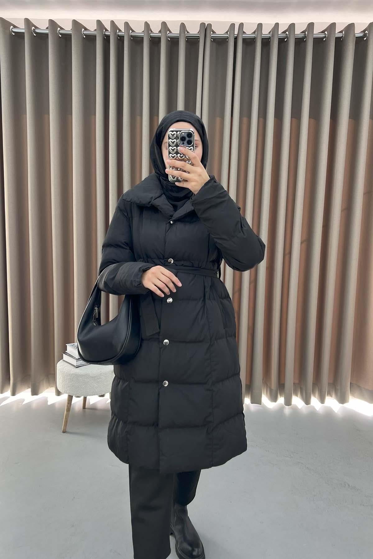 Çıtçıtlı Şişme Mont Siyah