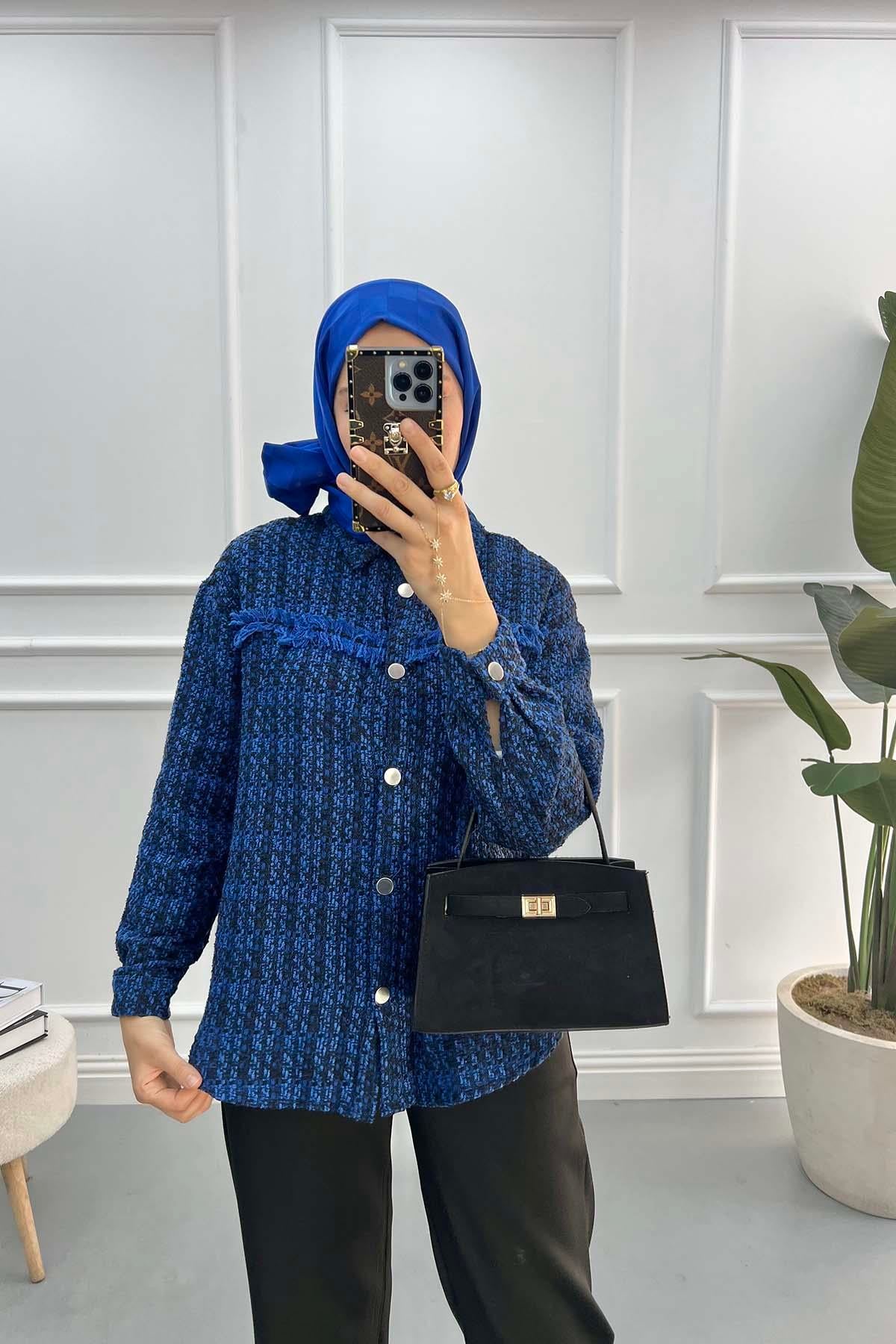 Çıtçıtlı Tüvit Ceket Lacivert