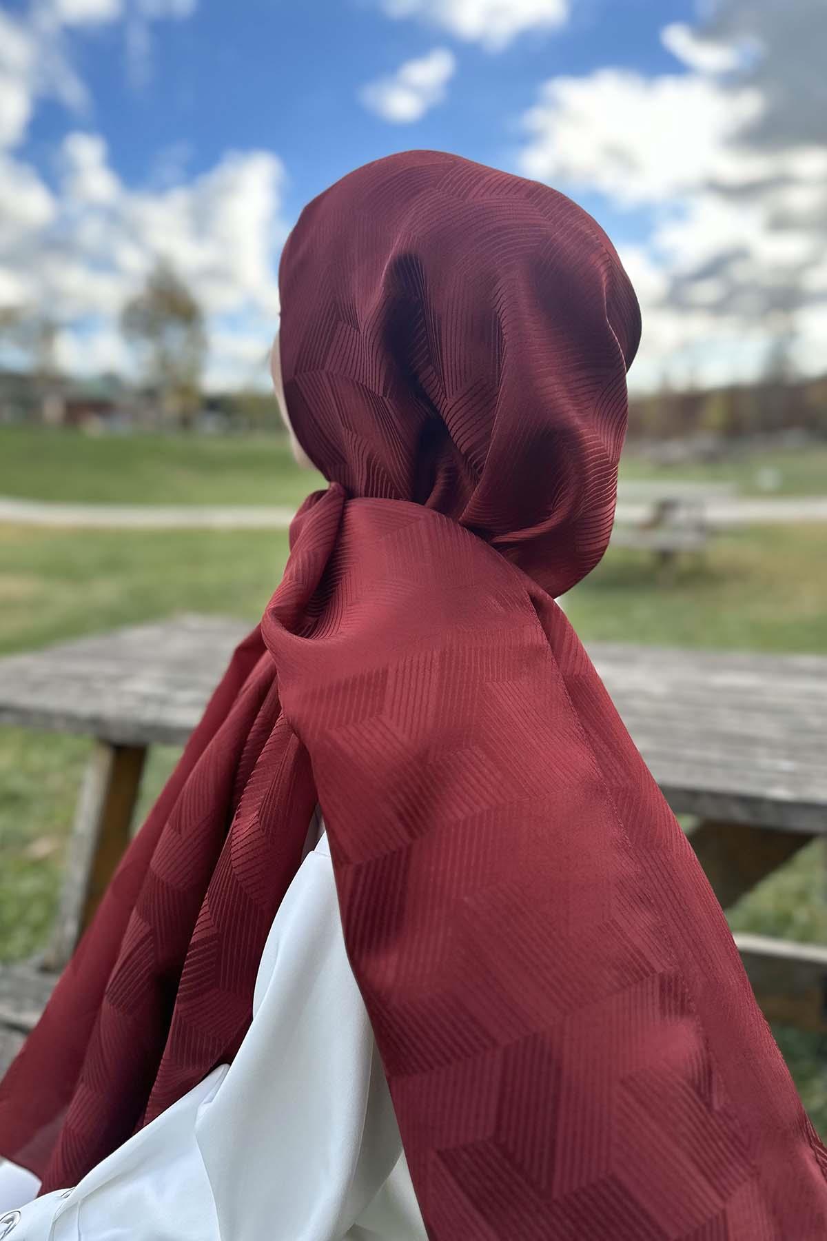 Çizgi Detaylı Şal Bordo