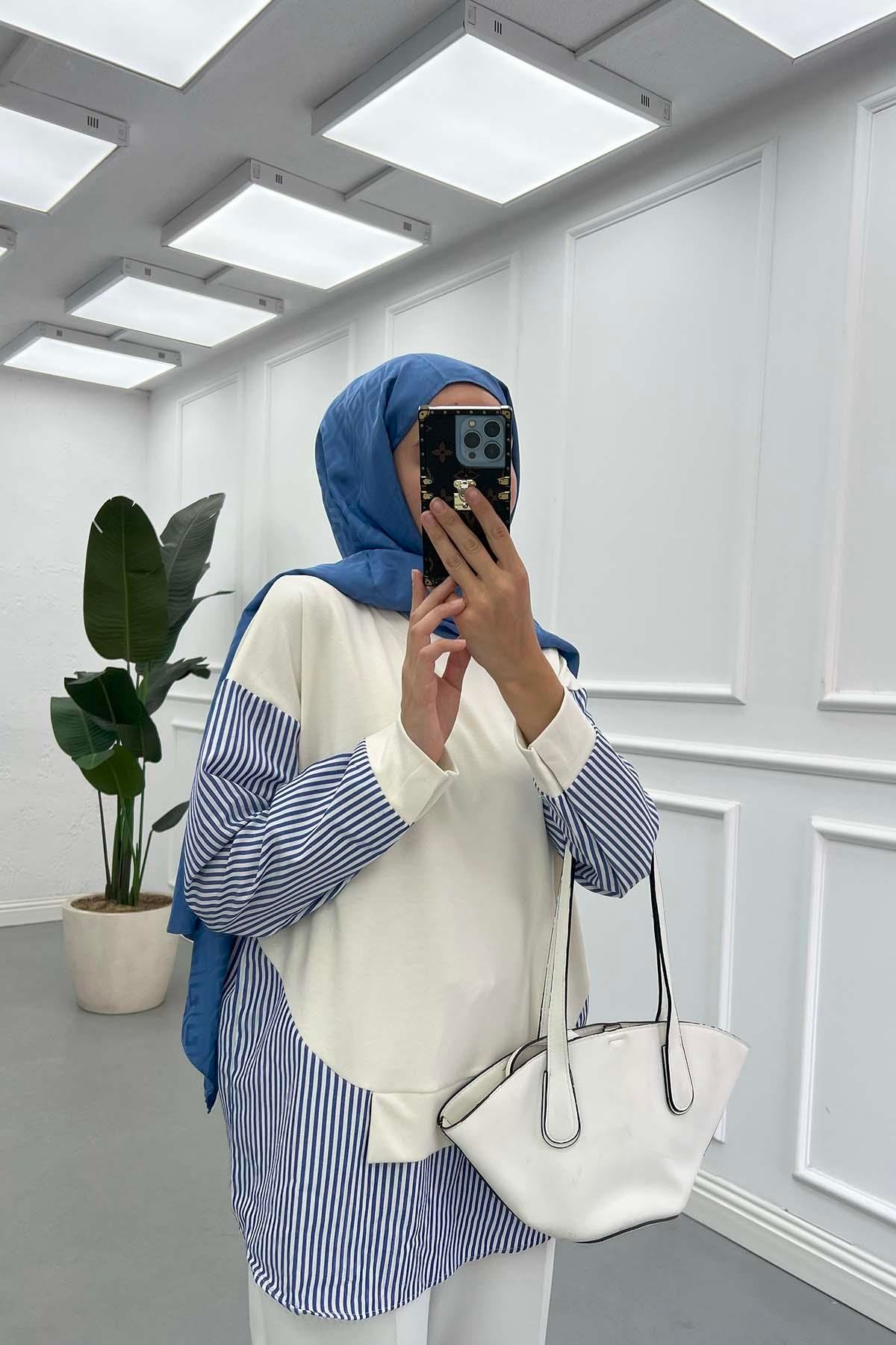 Çizgi Detaylı Tunik Ekru