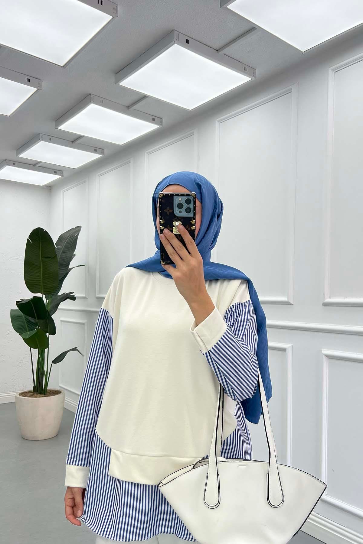 Çizgi Detaylı Tunik Ekru