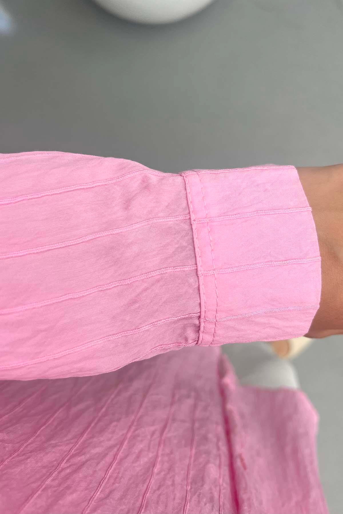 Çizgi Dokulu Gömlek Pembe