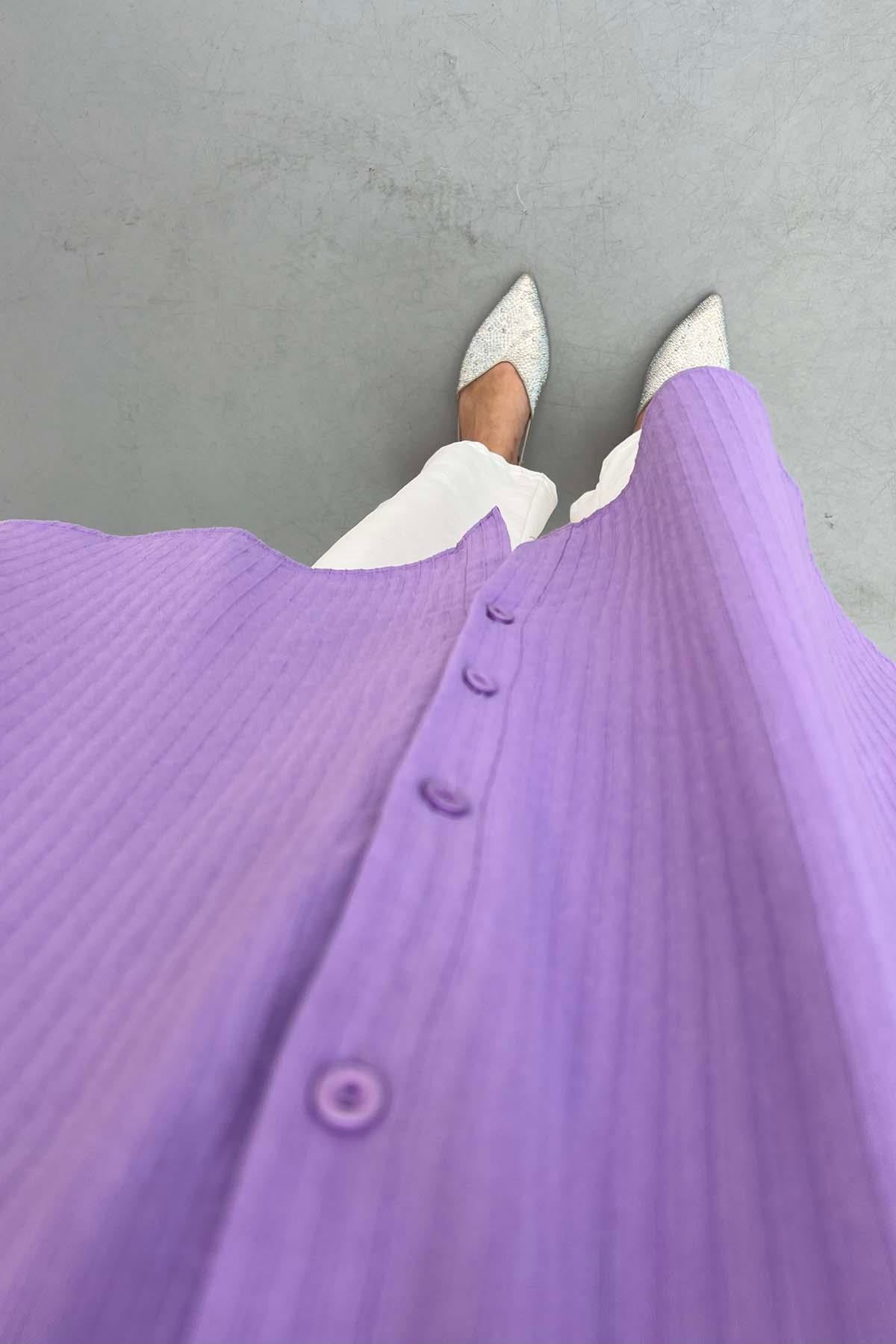 Çizgi Dokulu Oversize Gömlek Lila