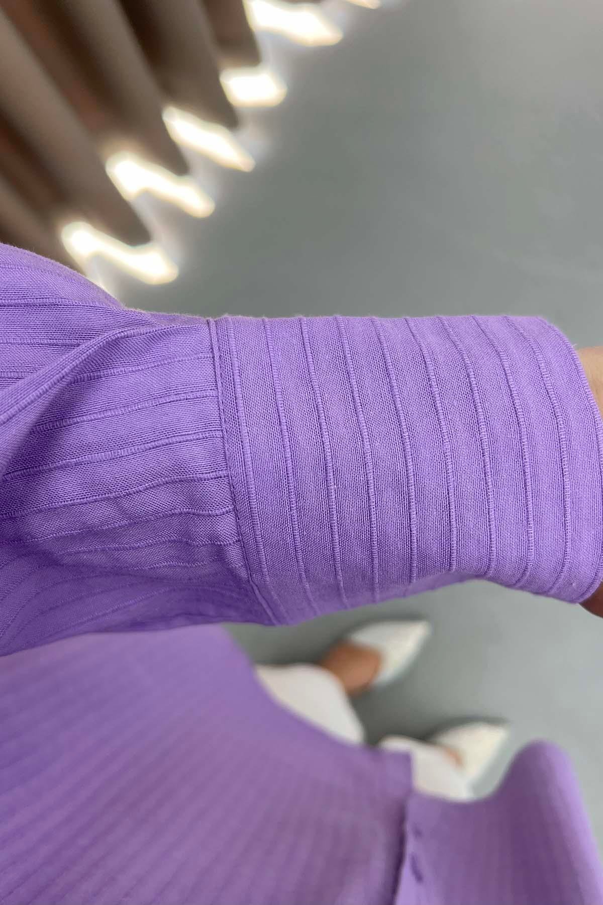 Çizgi Dokulu Oversize Gömlek Lila