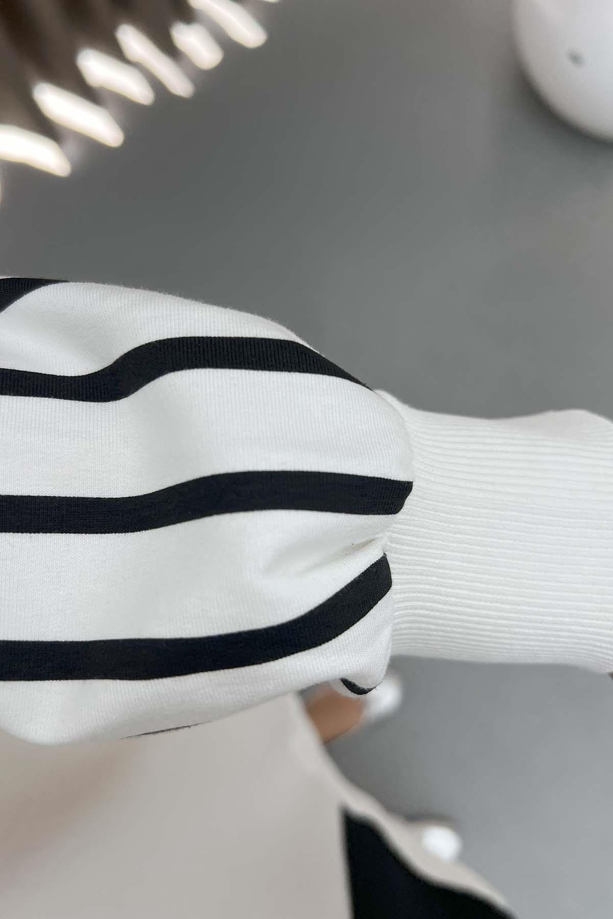 Çizgi Garnili Sweatshirt Siyah