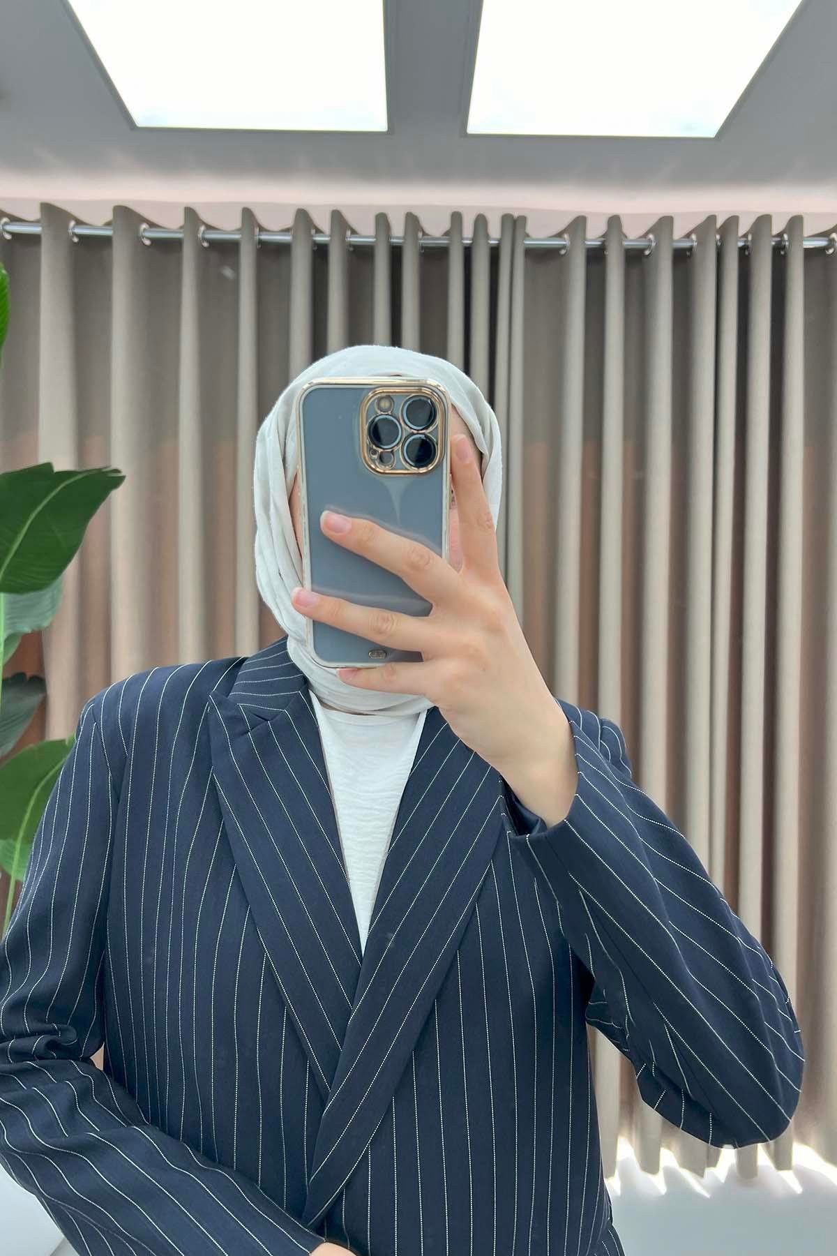 Çizgili Blazer Ceket Lacivert