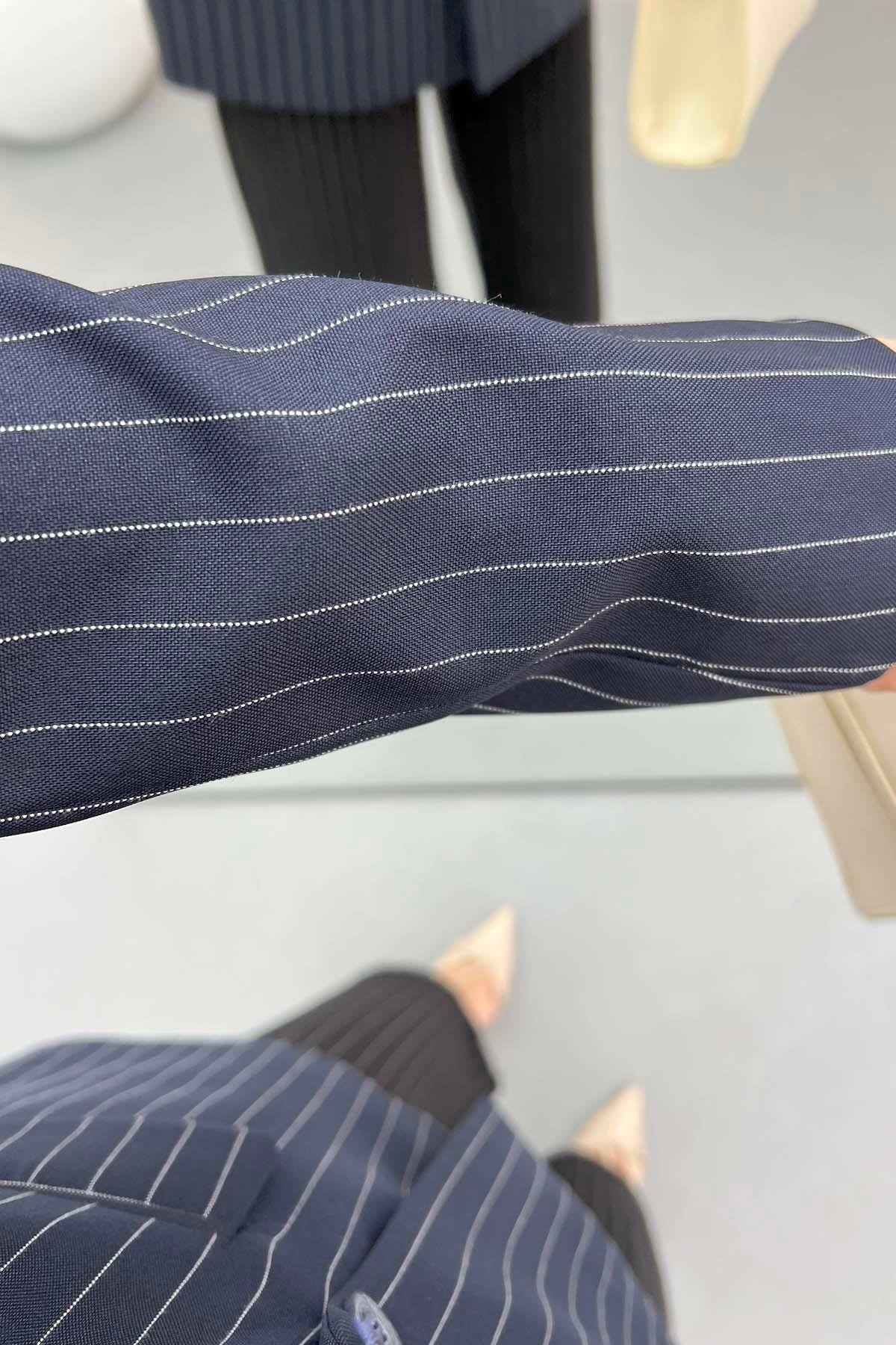 Çizgili Blazer Ceket Lacivert