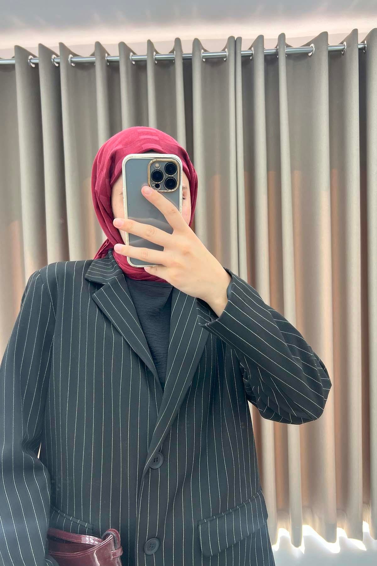 Çizgili Blazer Ceket Siyah