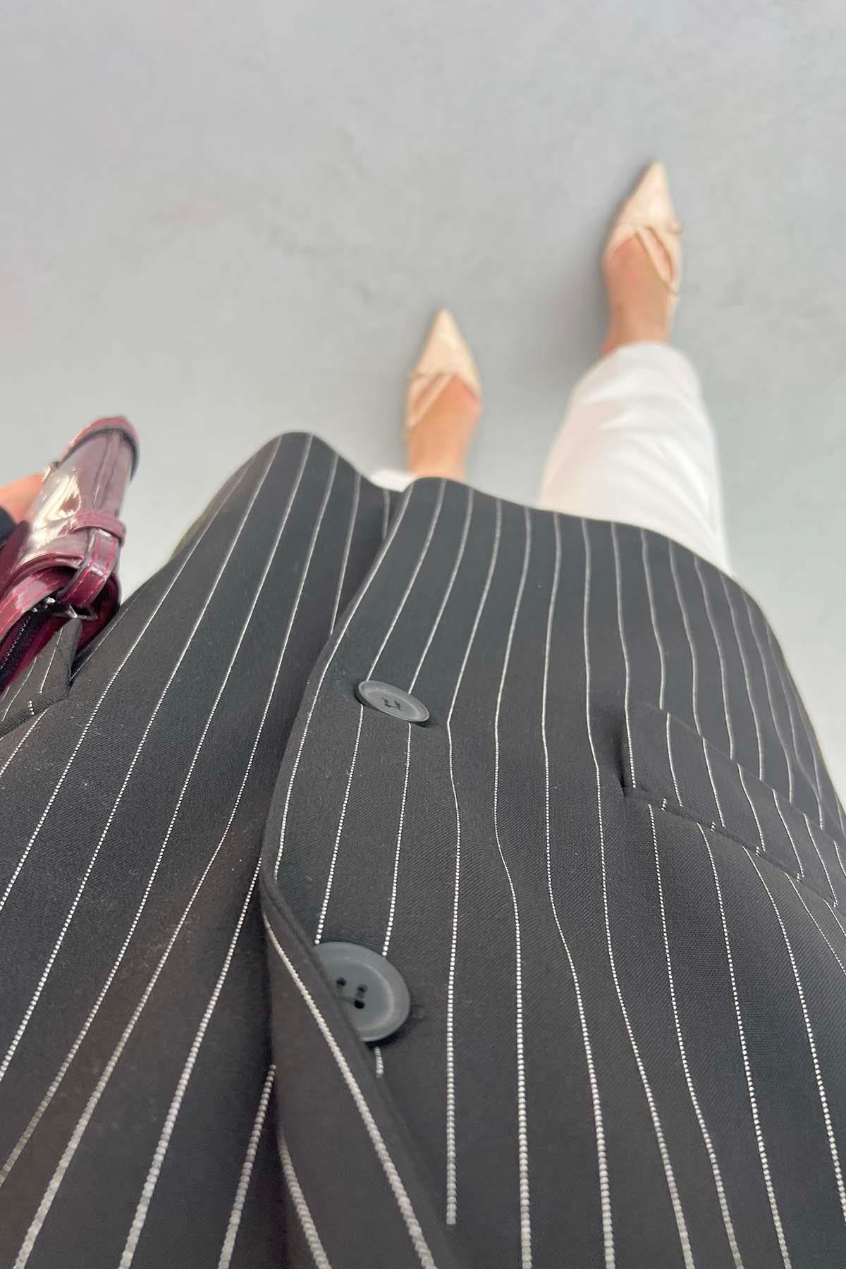 Çizgili Blazer Ceket Siyah