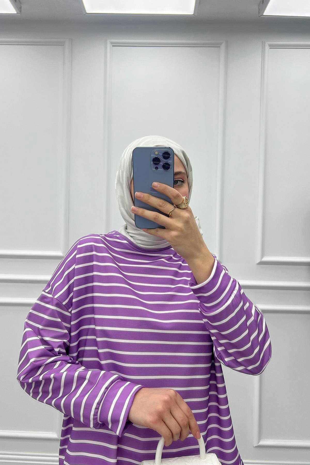 Çizgili Bluz Lila