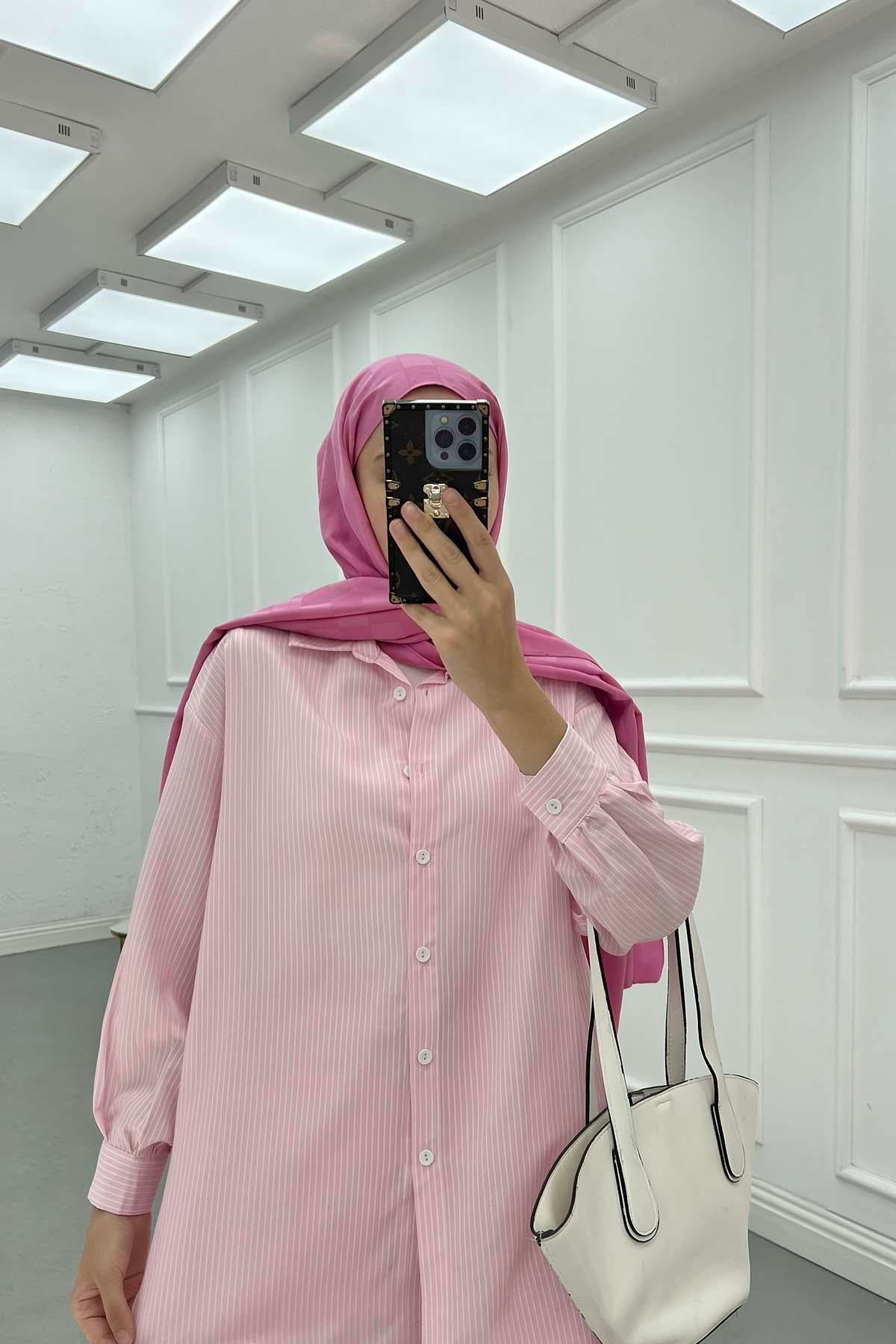 Çizgili Desen Gömlek Pembe