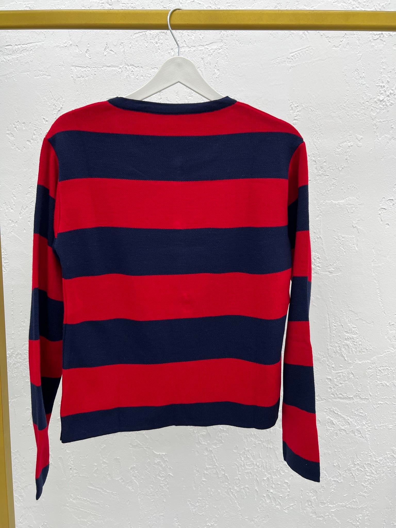 Çizgili Gold Düğmeli Triko Hırka Lacivert