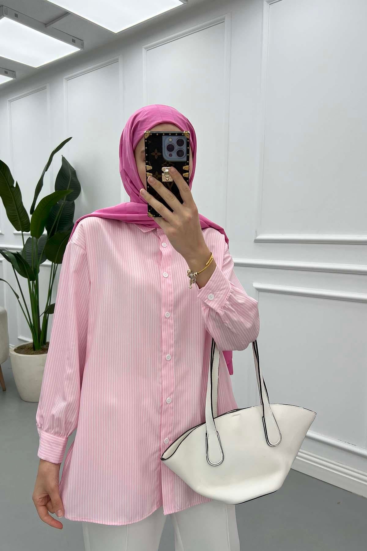 Çizgili Gömlek Pembe
