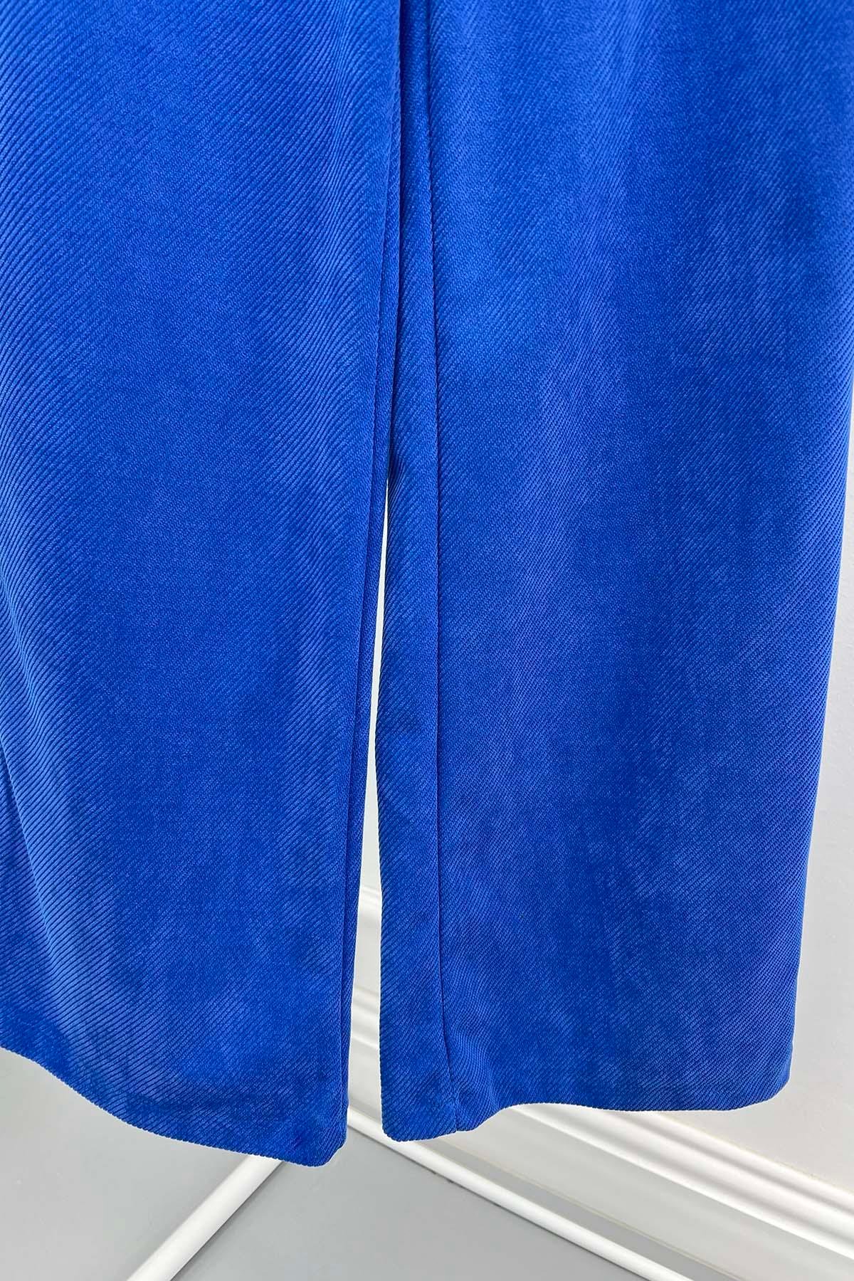 Çizgili Kadife Pantolon Saks Mavi