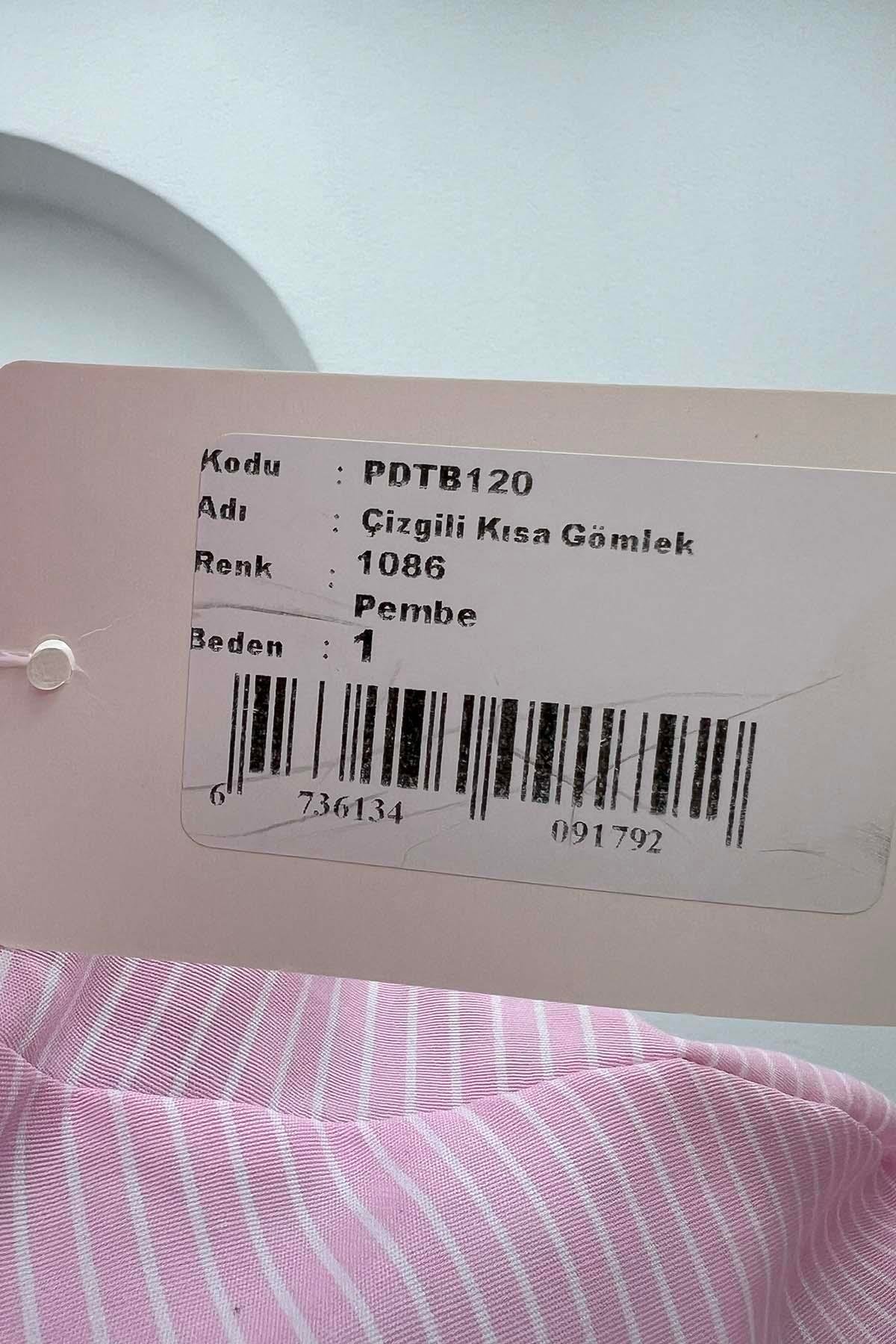 Çizgili Kısa Gömlek Pembe