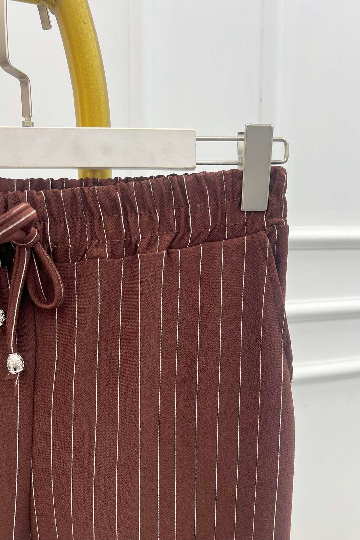 Çizgili Kumaş Pantolon Kahve