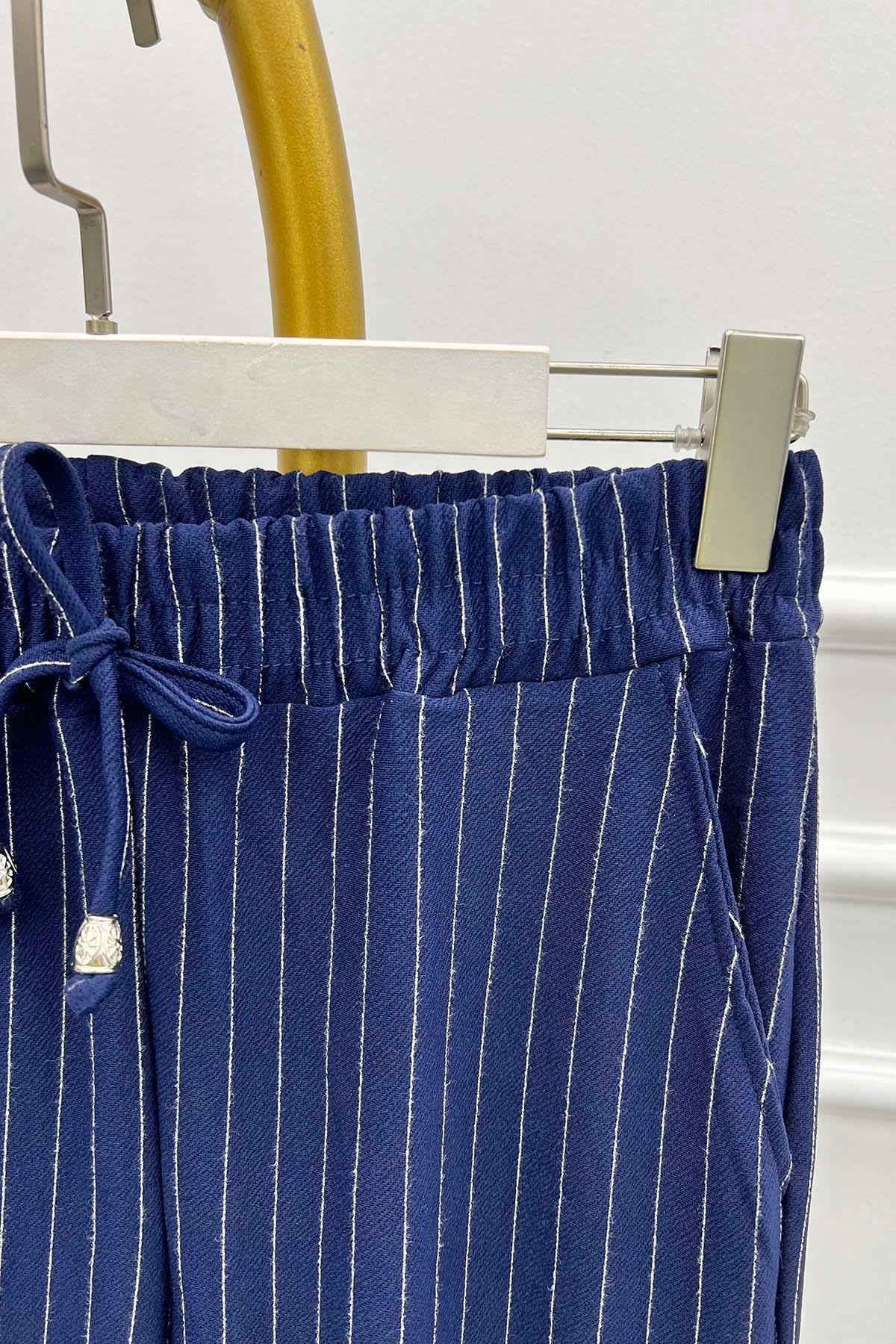 Çizgili Kumaş Pantolon Lacivert
