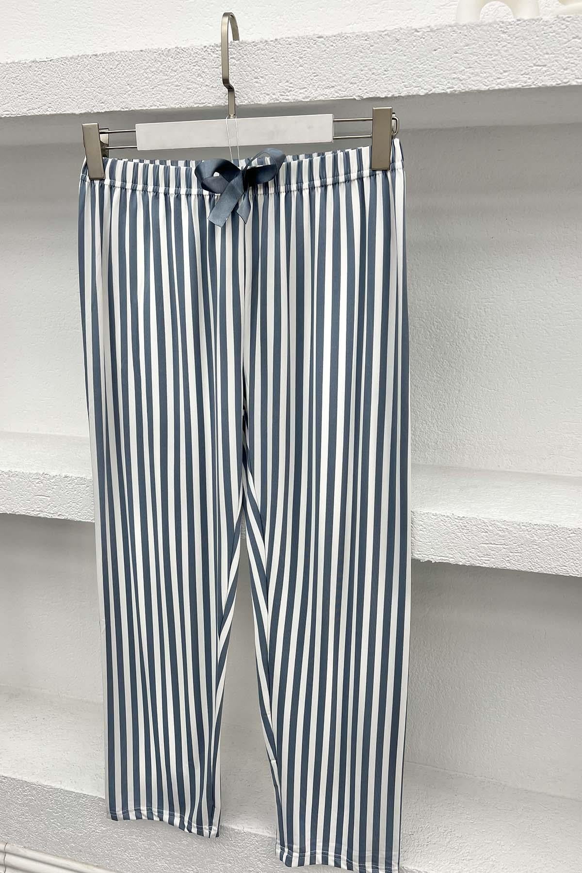 Çizgili Pijama Altı Gri