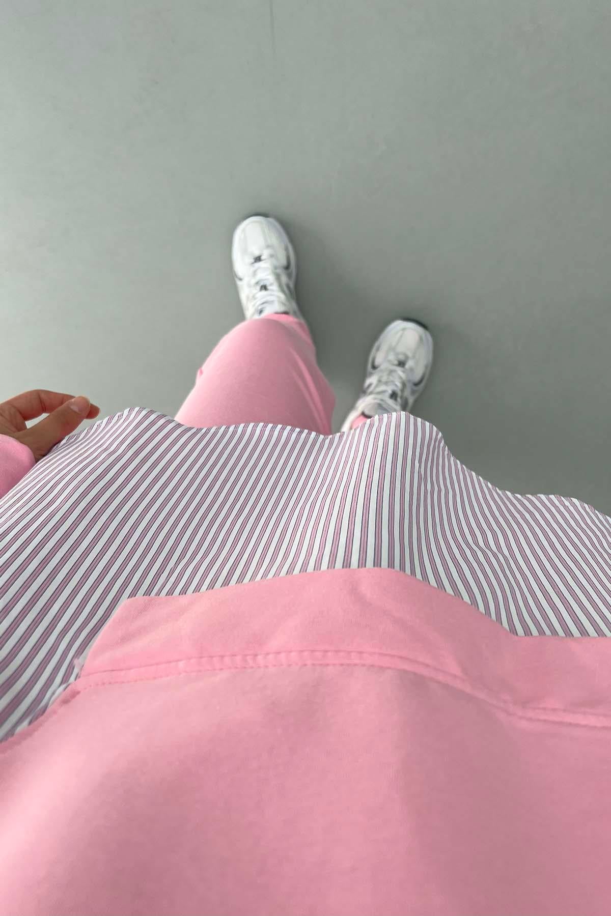 Çizgili Sweat Takım Pembe