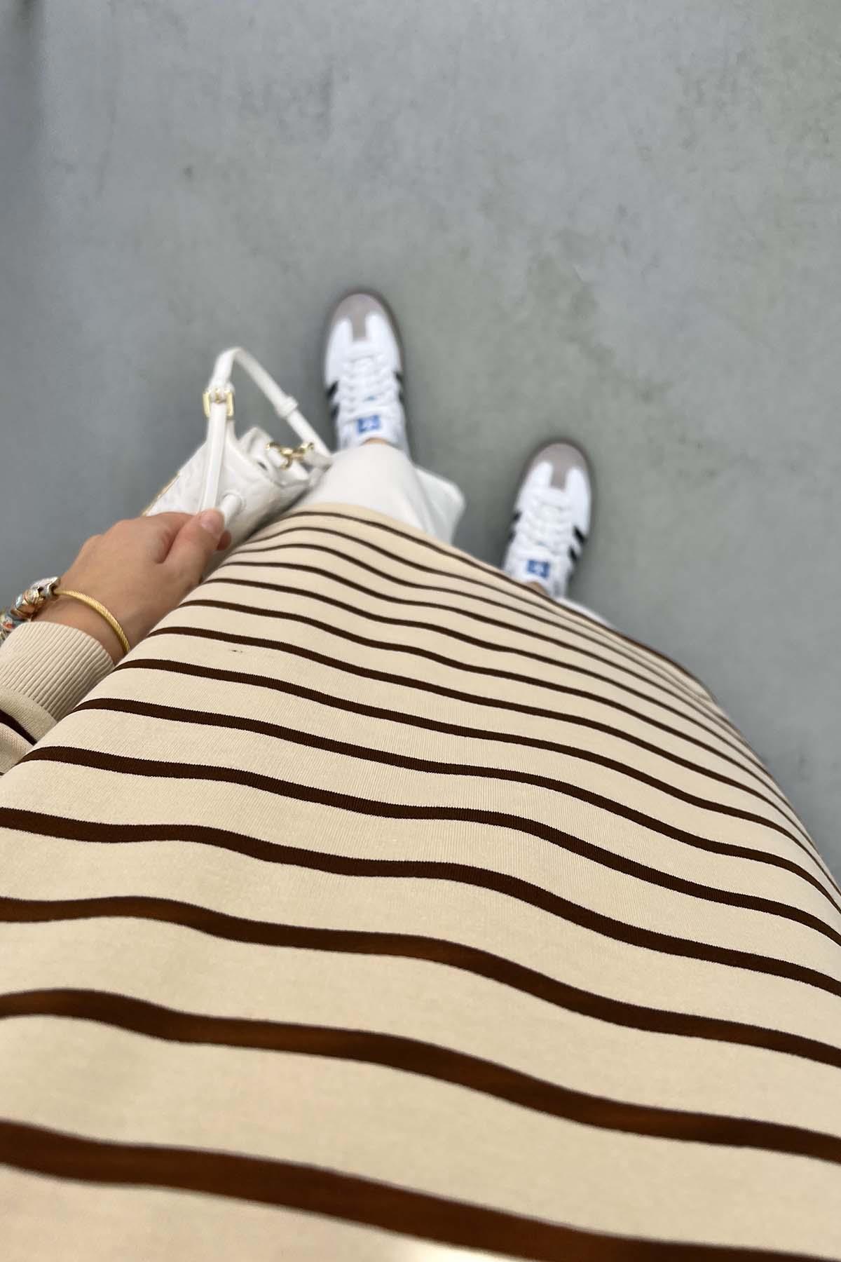 Çizgili Sweatshirt Acı Kahve