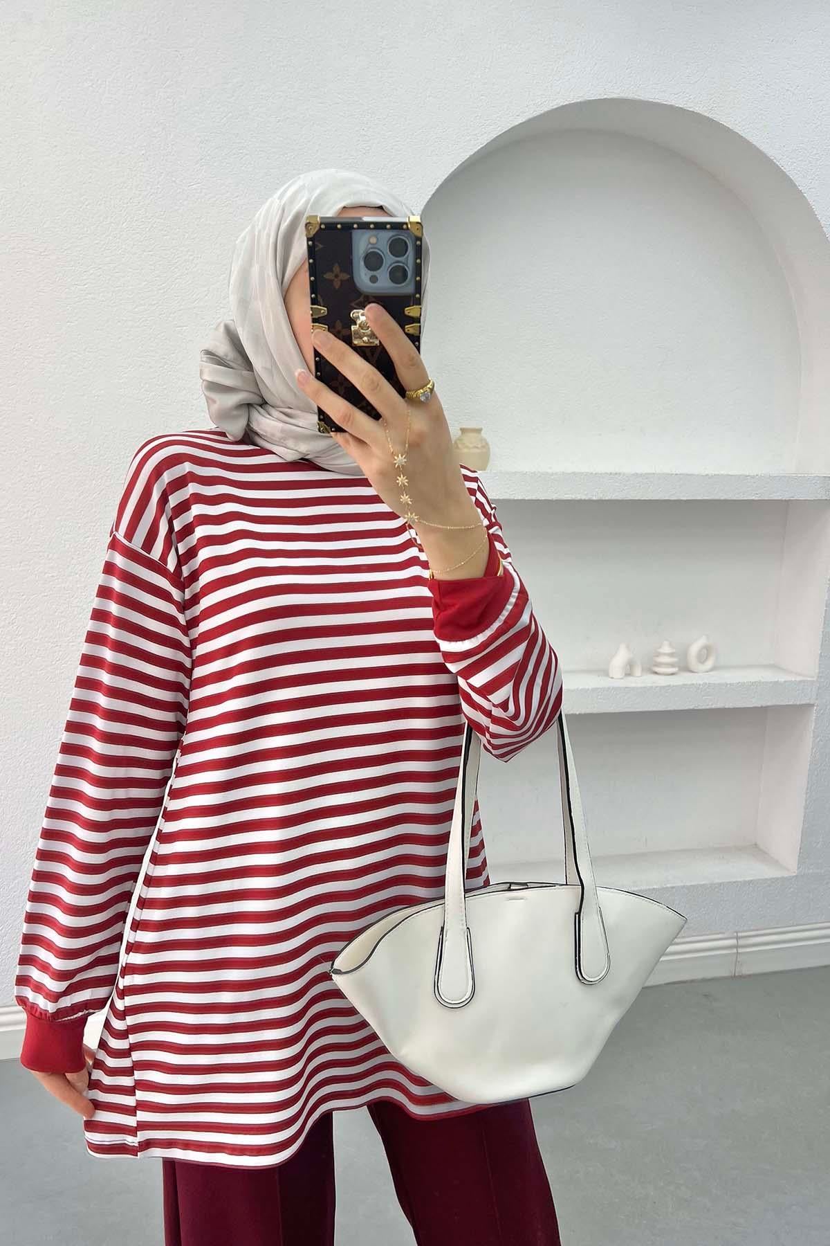 Çizgili Sweatshirt Bordo