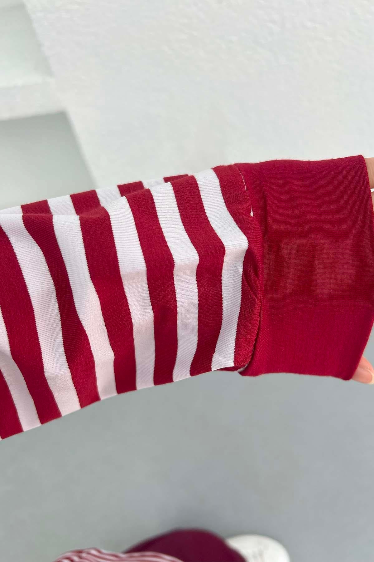 Çizgili Sweatshirt Bordo