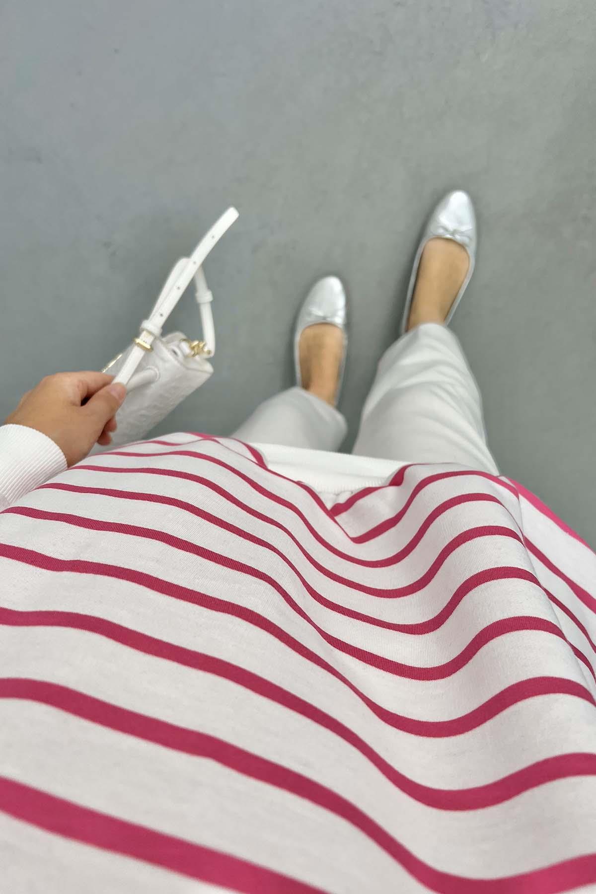 Çizgili Sweatshirt Fuşya