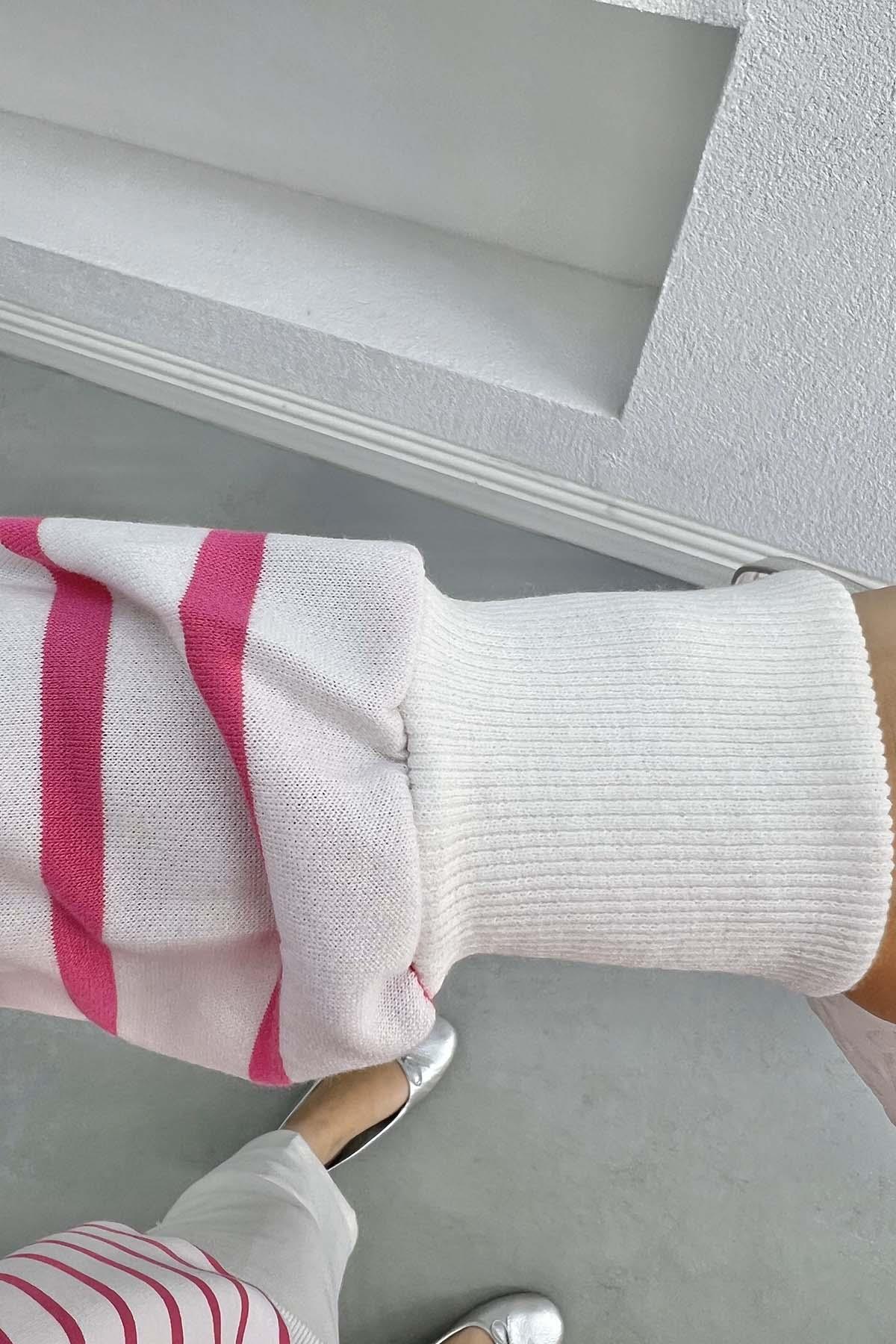 Çizgili Sweatshirt Fuşya