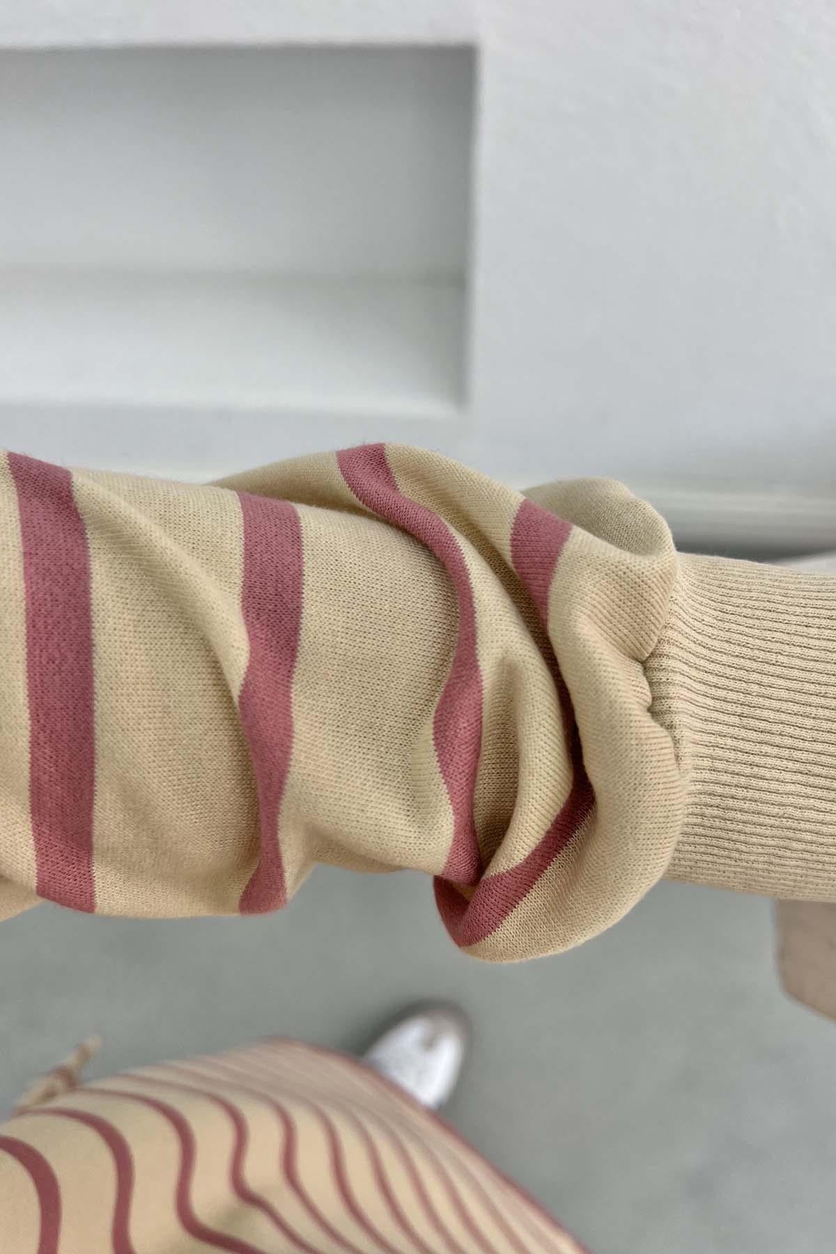 Çizgili Sweatshirt Gül Kurusu