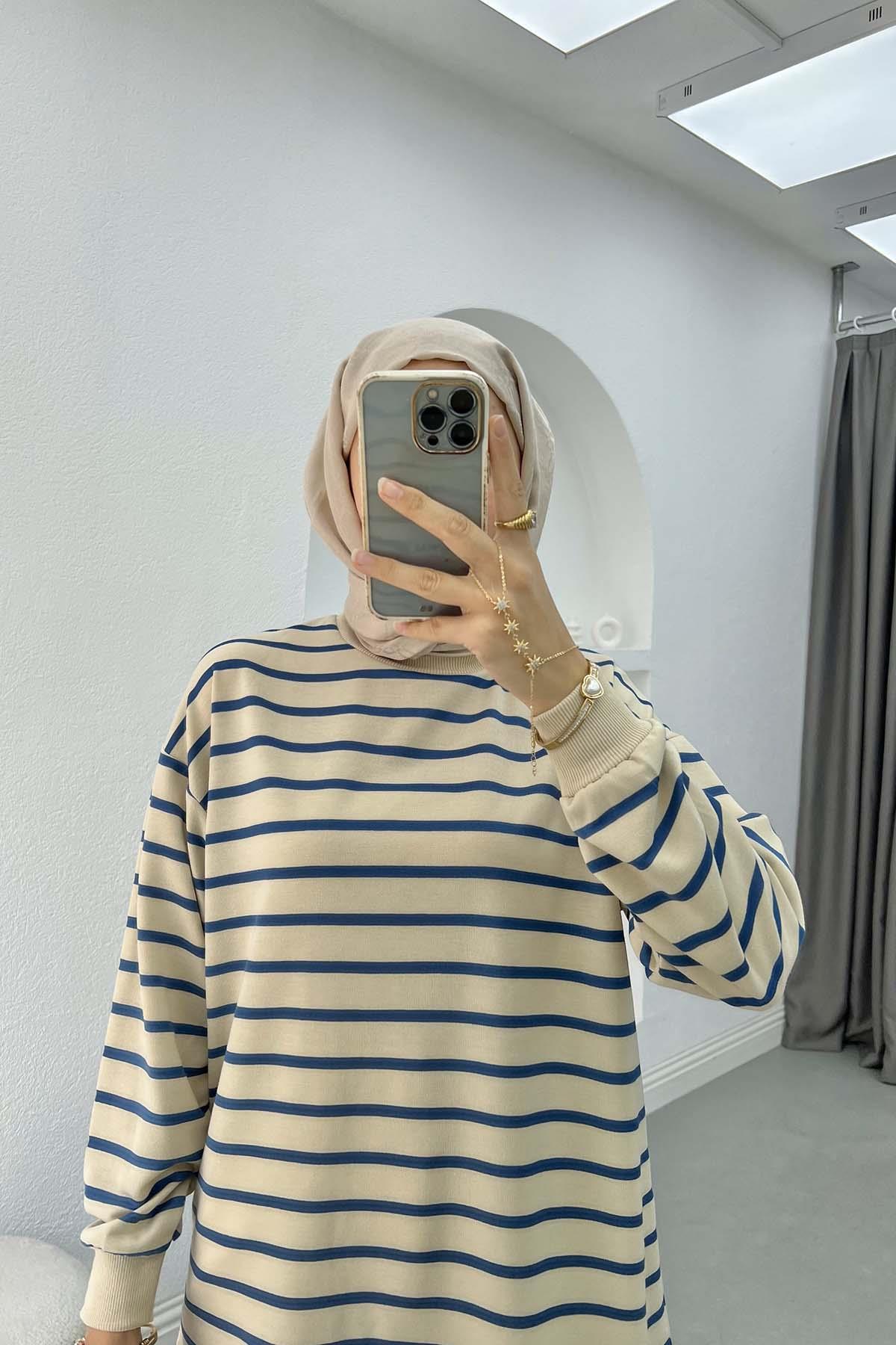 Çizgili Sweatshirt Lacivert