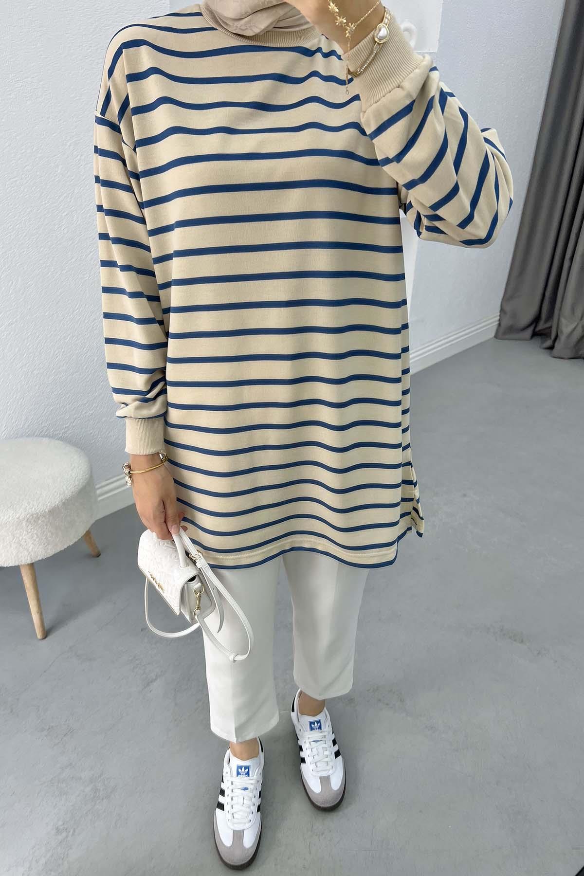 Çizgili Sweatshirt Lacivert
