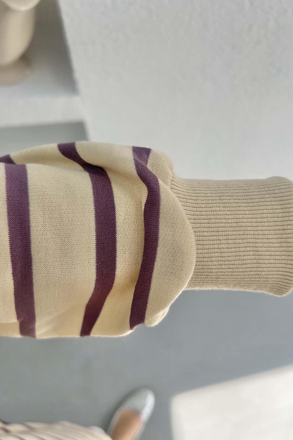 Çizgili Sweatshirt Mor