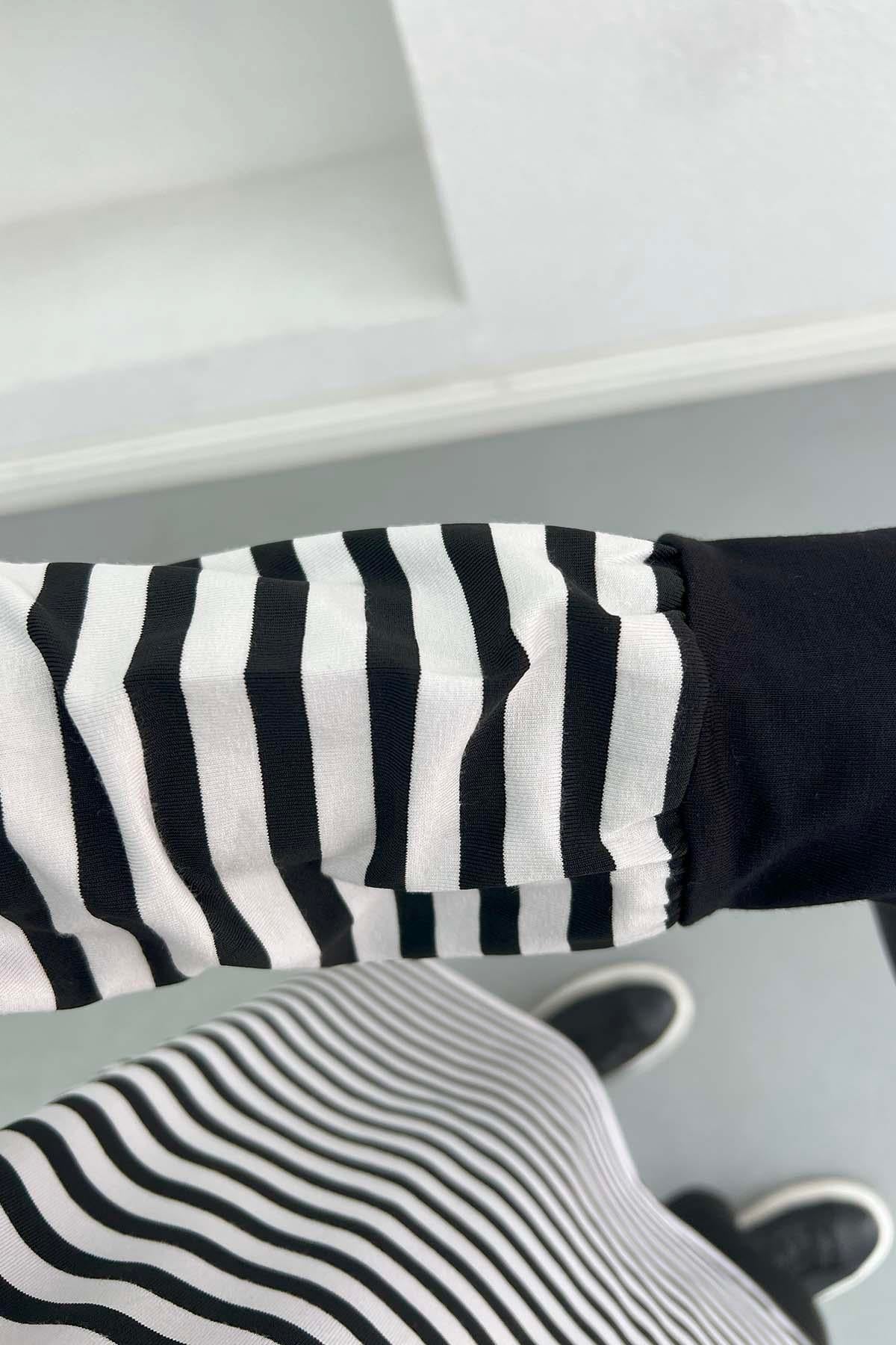 Çizgili Sweatshirt Siyah
