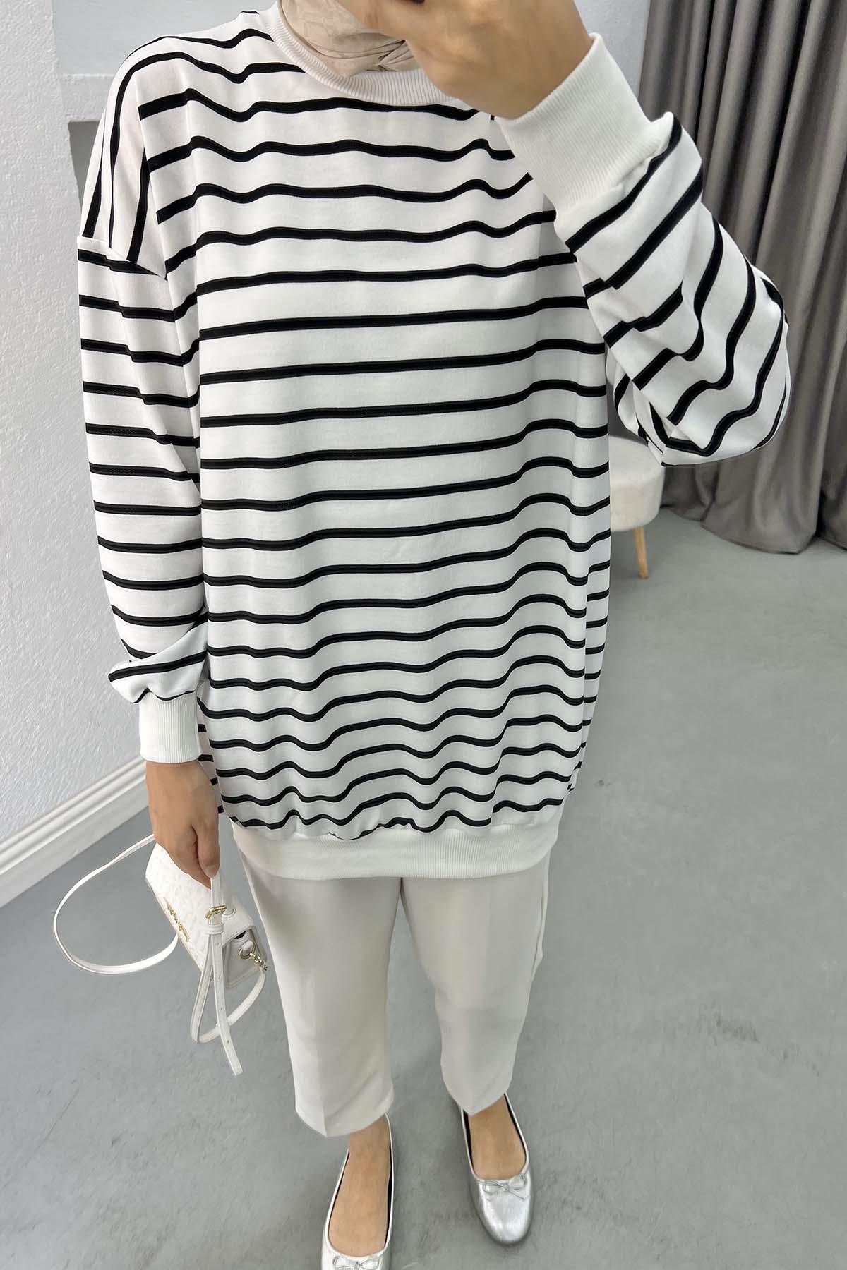 Çizgili Sweatshirt Siyah