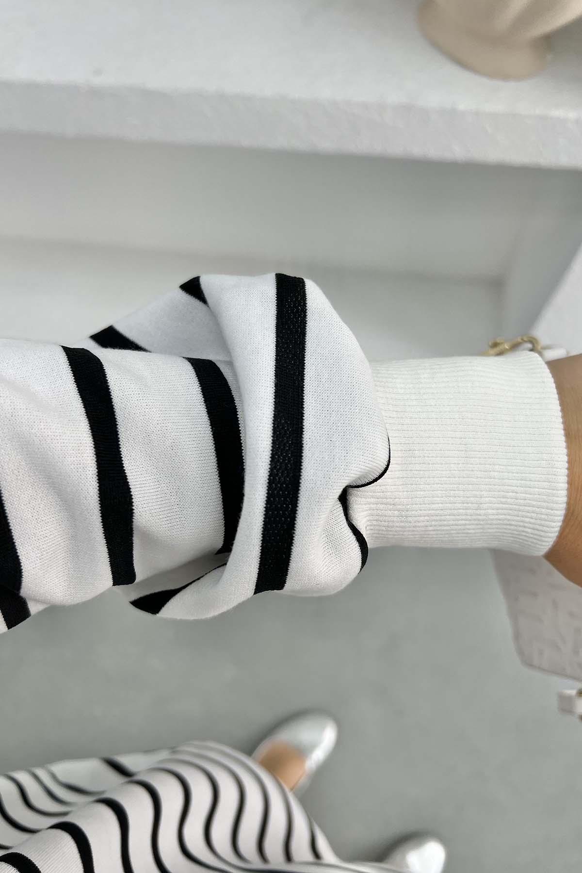 Çizgili Sweatshirt Siyah
