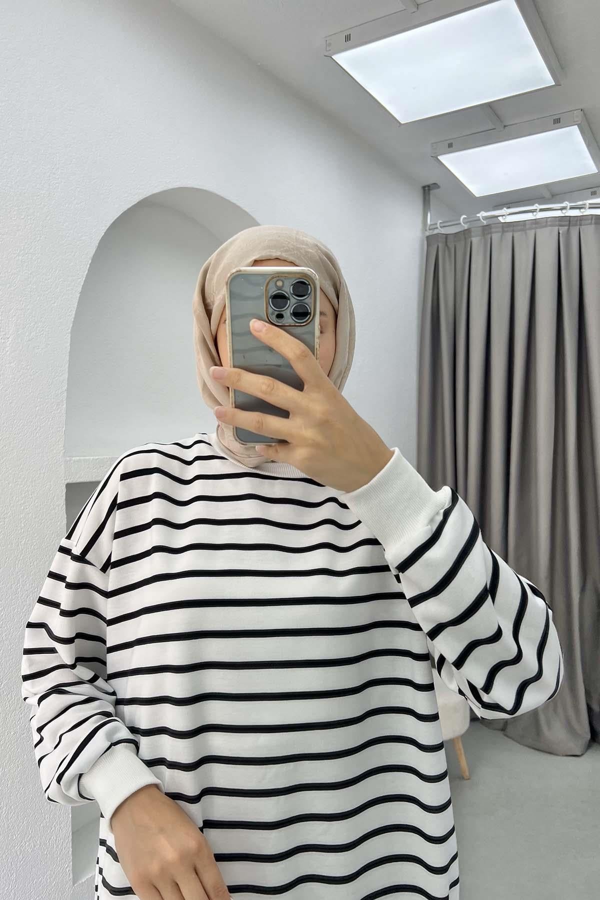 Çizgili Sweatshirt Siyah