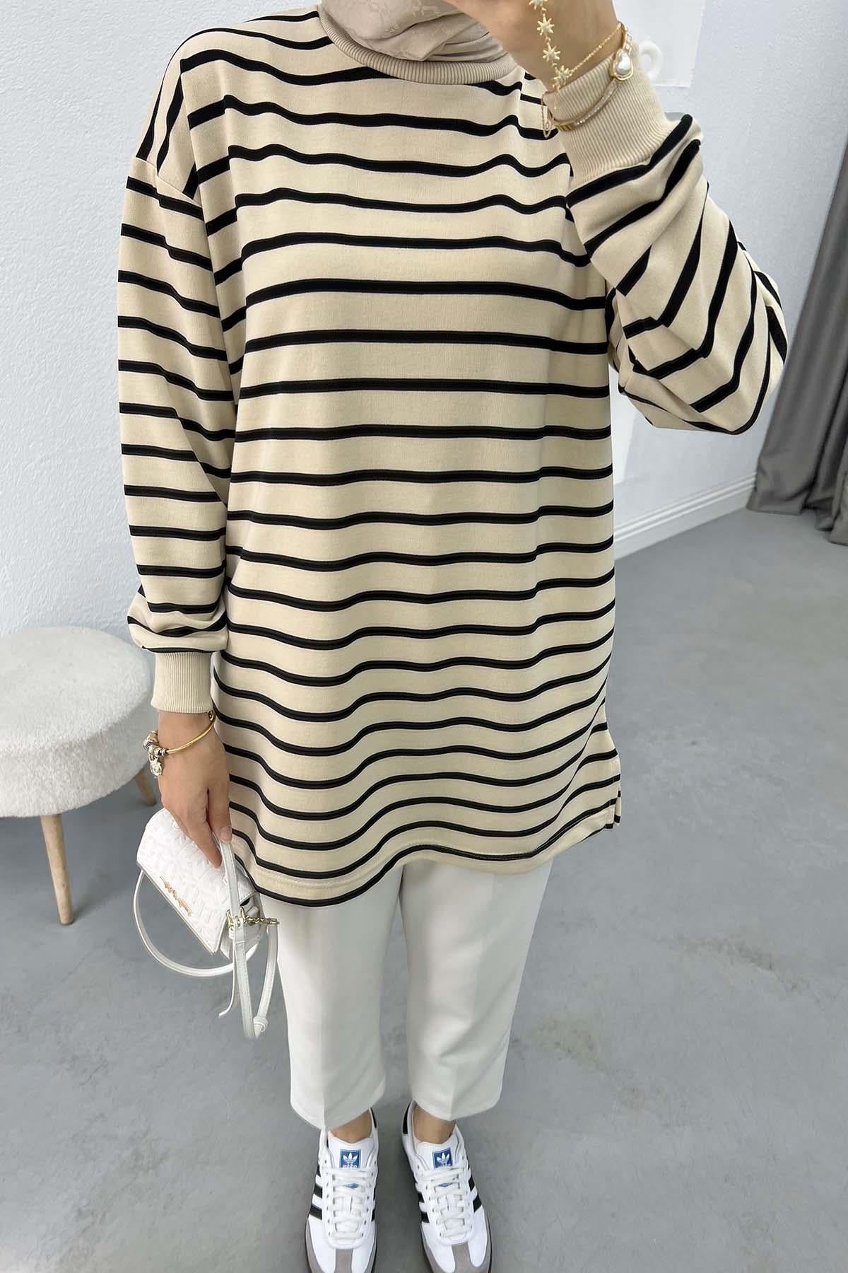 Çizgili Sweatshirt Siyah