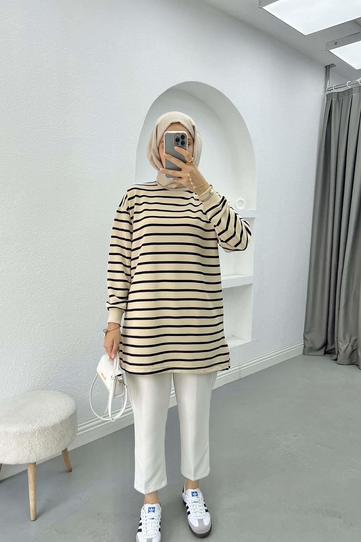 Çizgili Sweatshirt Siyah