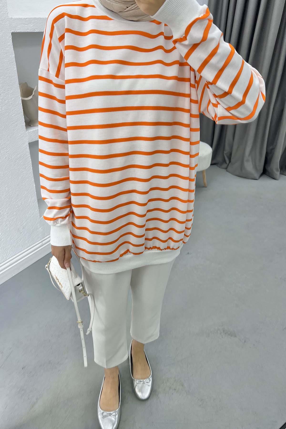 Çizgili Sweatshirt Turuncu