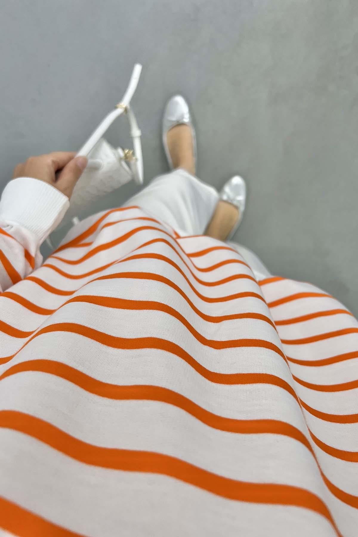 Çizgili Sweatshirt Turuncu