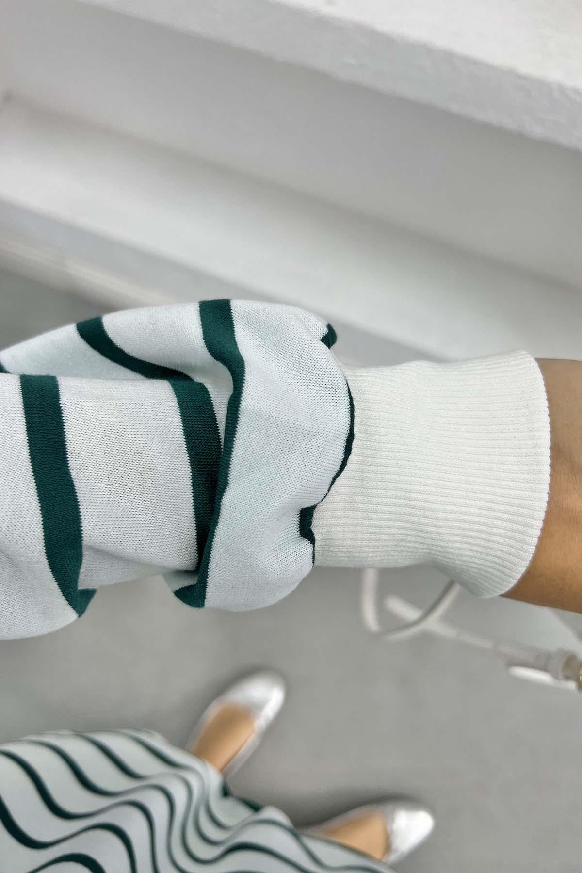 Çizgili Sweatshirt Zümrüt Yeşili