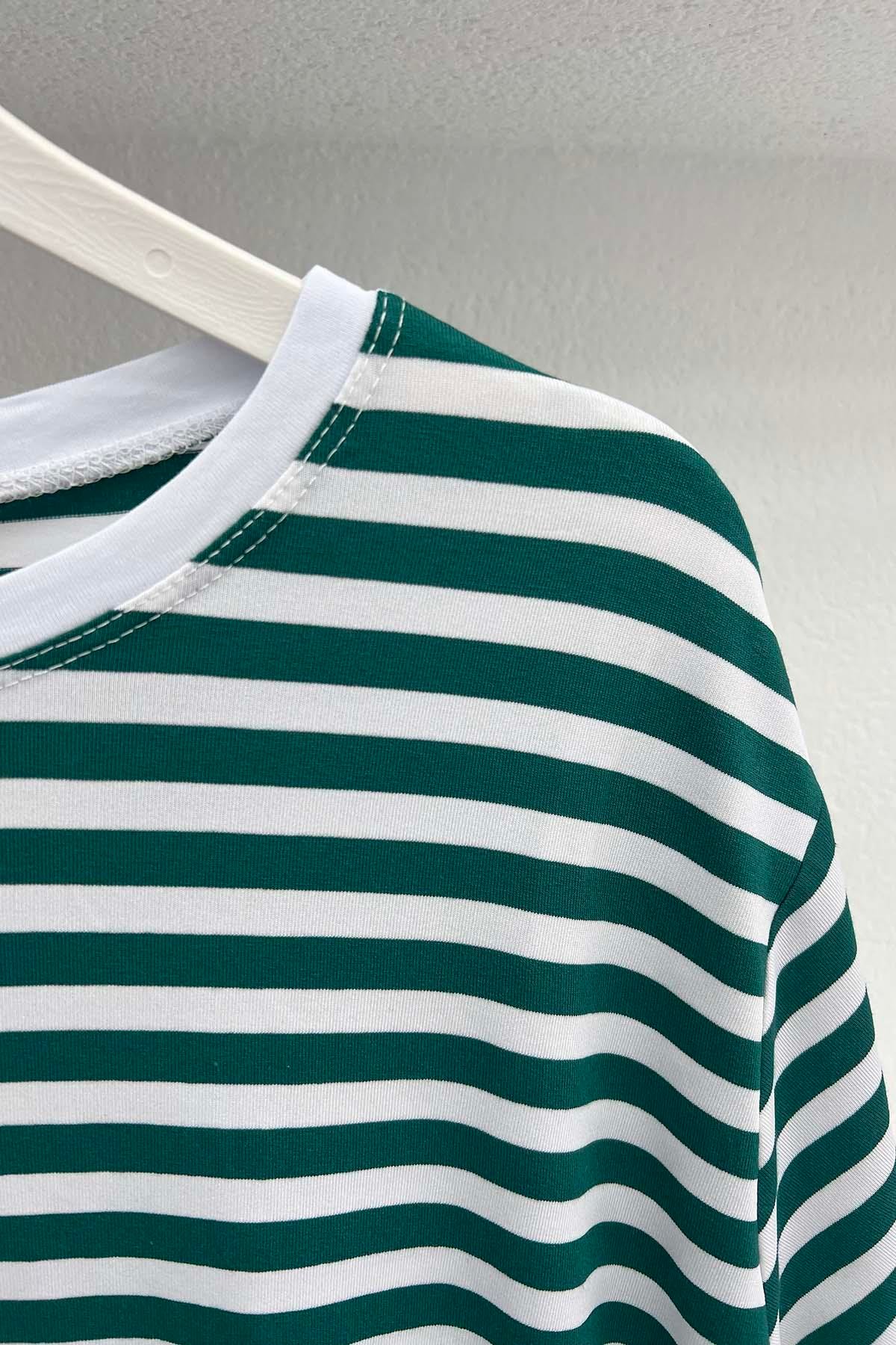 Çizgili T-Shirt Zümrüt Yeşili