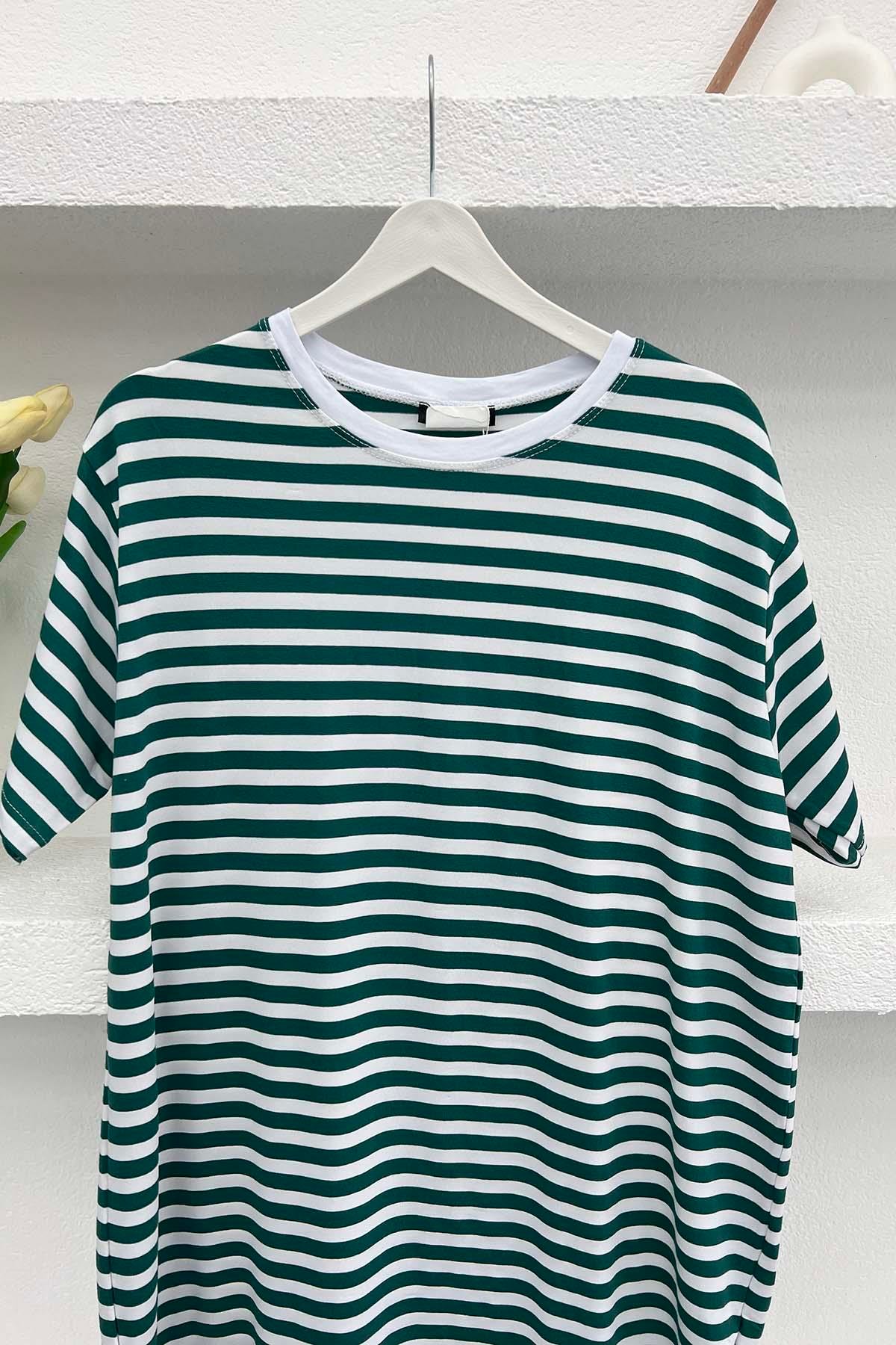 Çizgili T-Shirt Zümrüt Yeşili