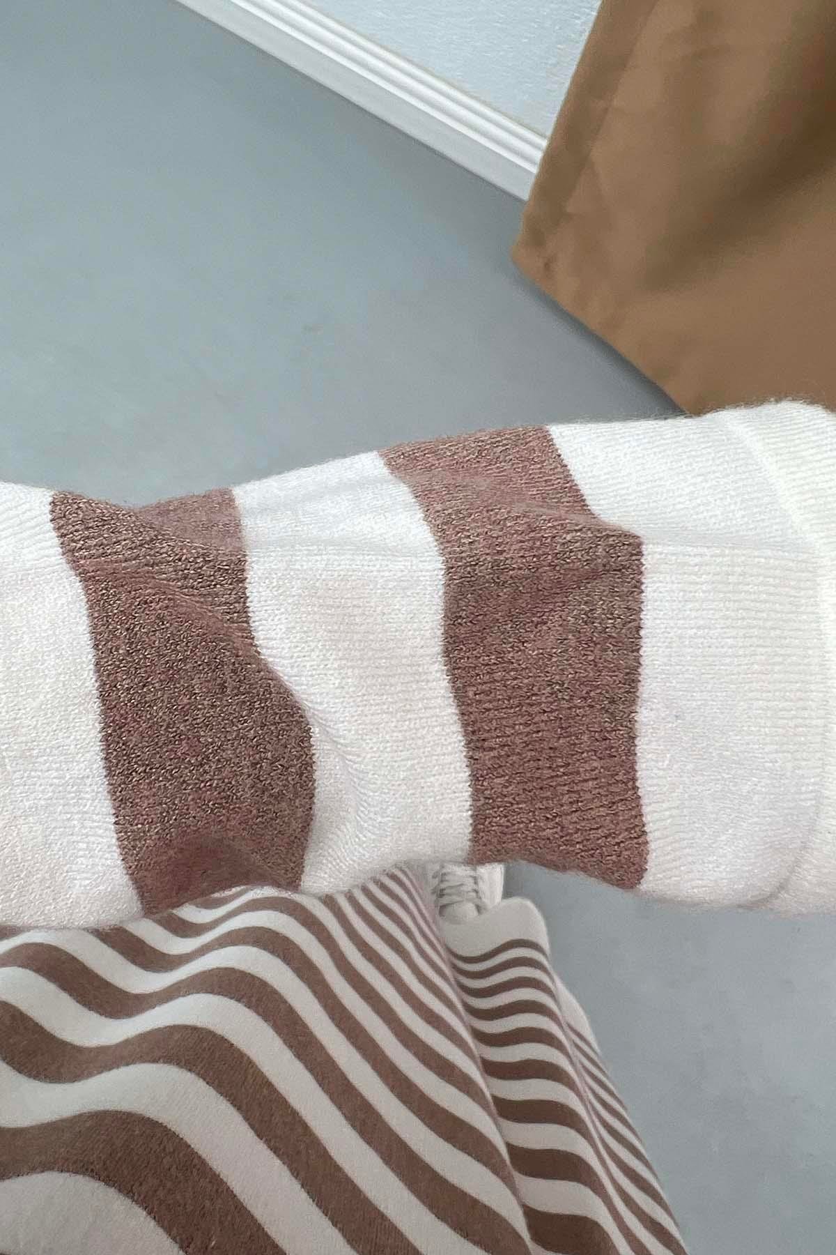 Çizgili Triko Elbise Sütlü Kahve
