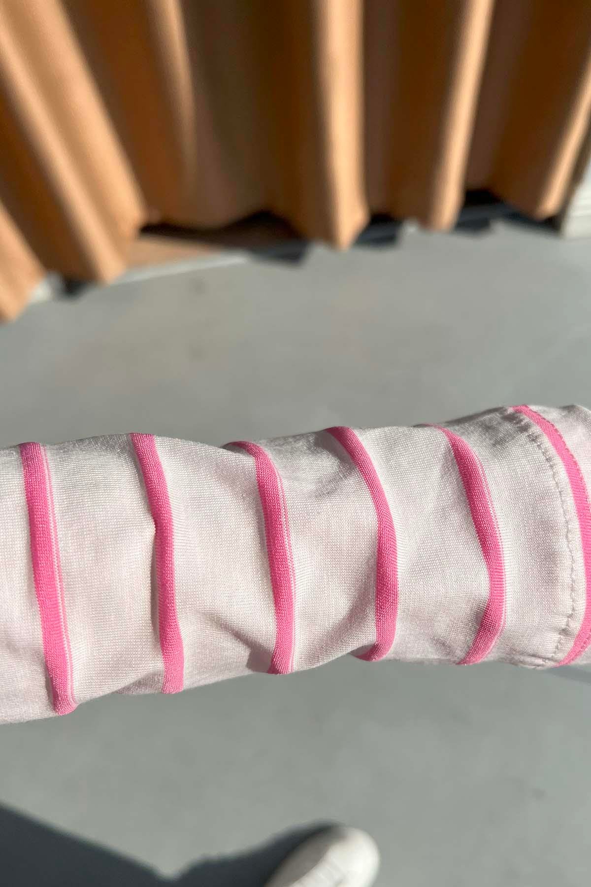Çizgili Viskon Tunik Pembe