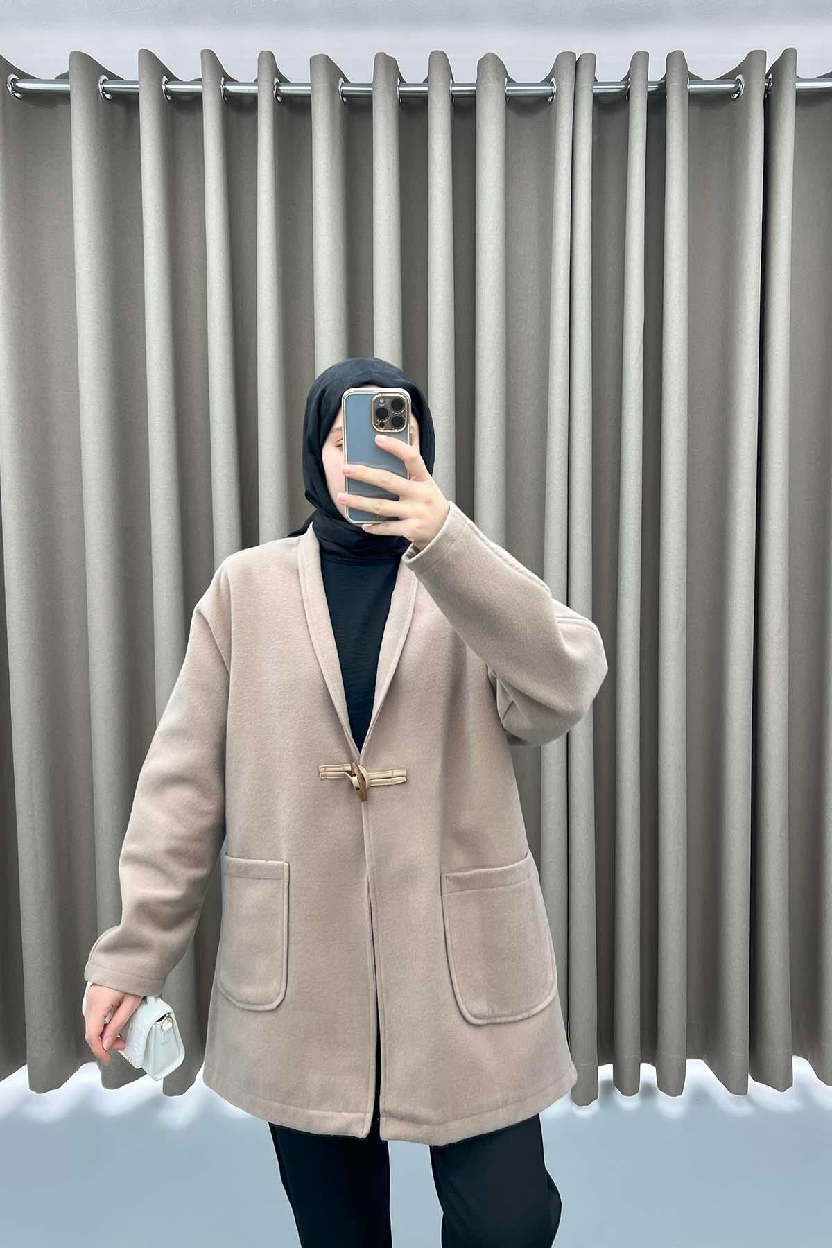 Çoban Düğmeli Kaşe Kaban Kahve
